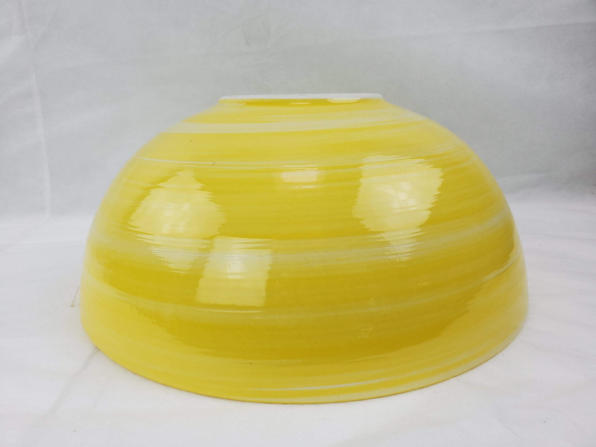 14.09-in. x 14.09-in. Round Bathroom Vessel Sink Yellow Swirl-White Enamel Glaze