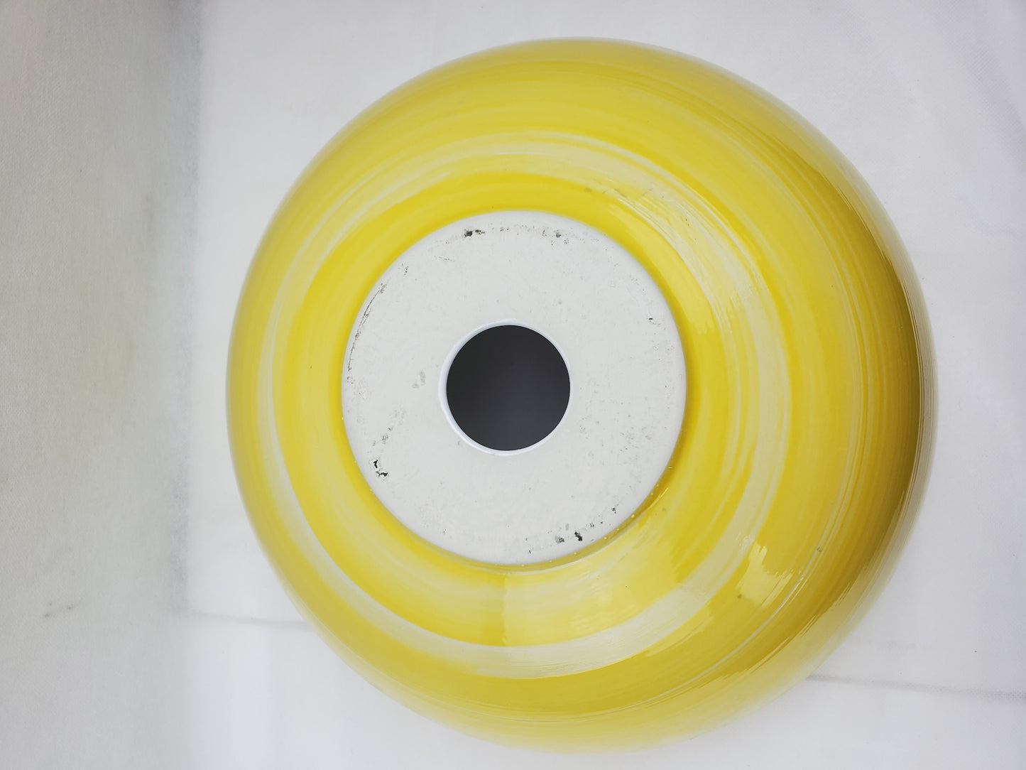 14.09-in. x 14.09-in. Round Bathroom Vessel Sink Yellow Swirl-White Enamel Glaze