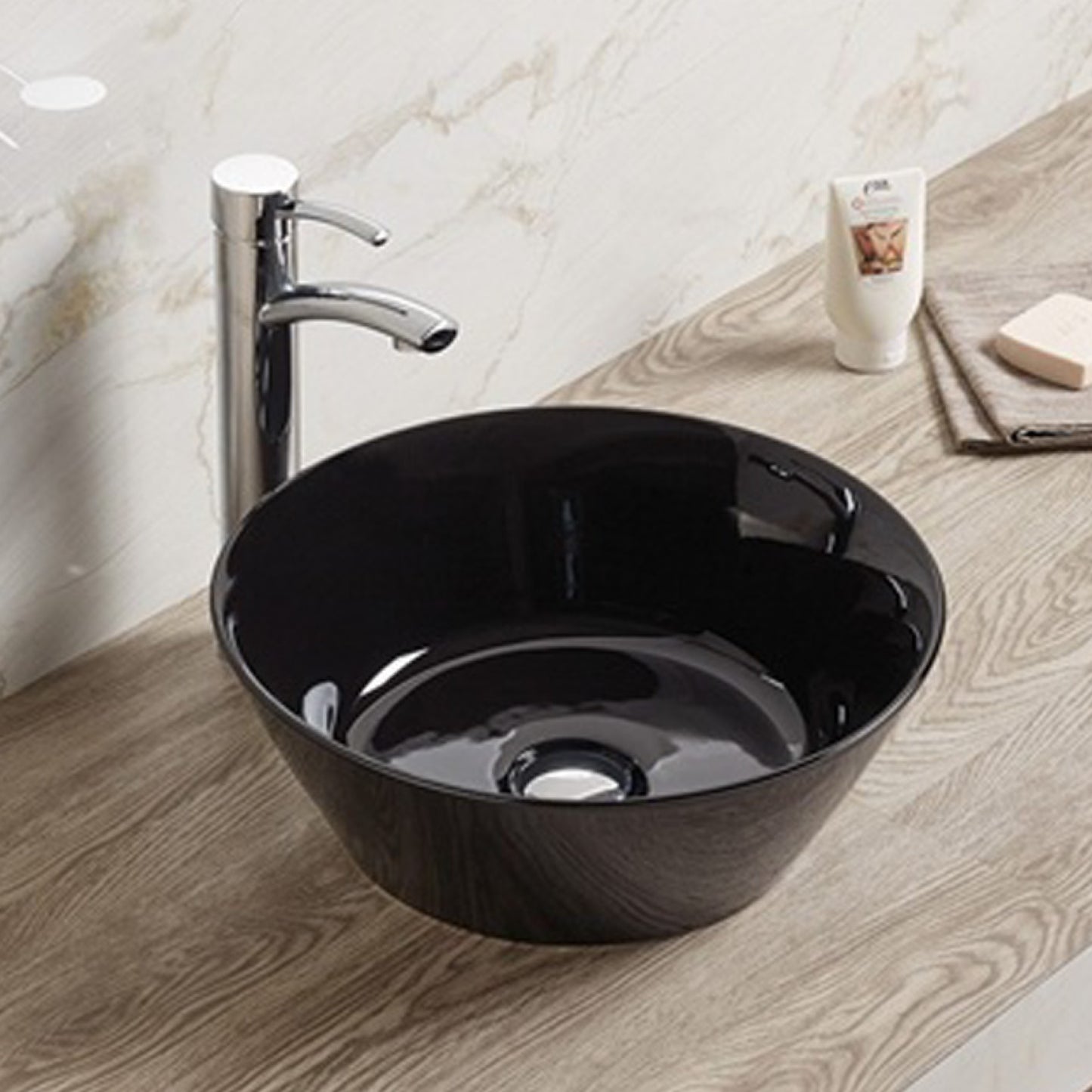 15.9-in. x 15.9-in. Round Bathroom Vessel Sink Black Enamel Glaze