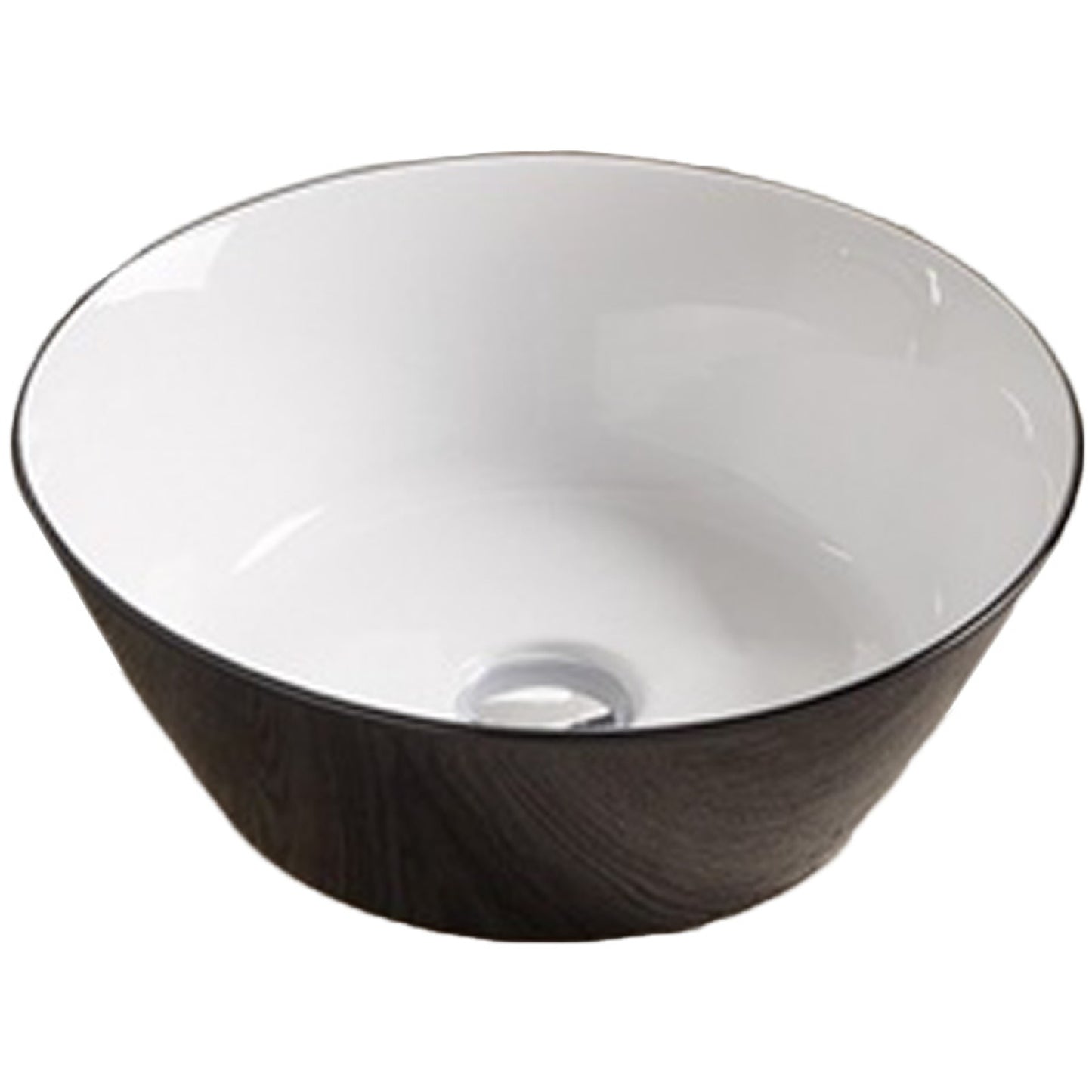 15.9-in. x 15.9-in. Round Bathroom Vessel Sink Black-White Enamel Glaze