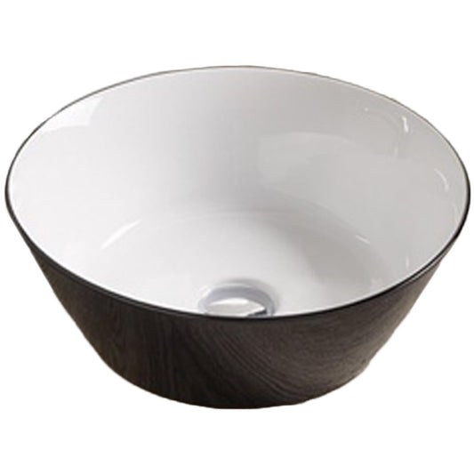 15.9-in. x 15.9-in. Round Bathroom Vessel Sink Black-White Enamel Glaze