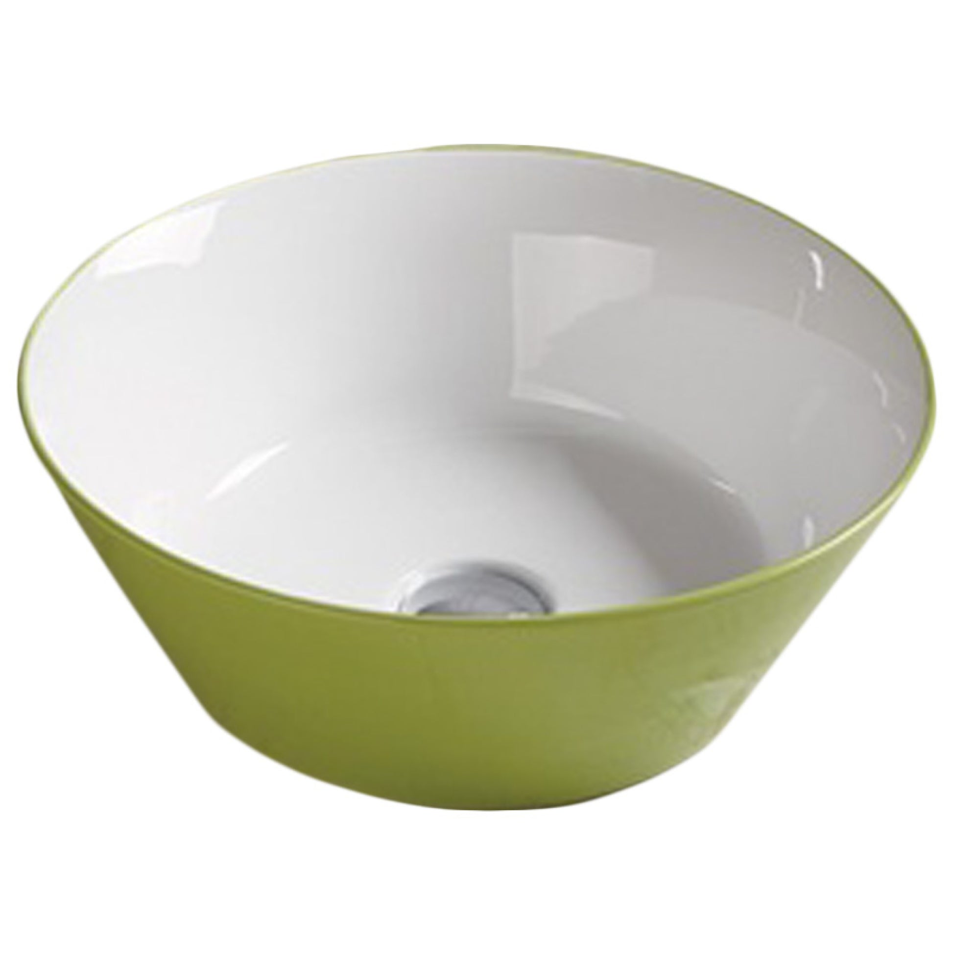 15.9-in. x 15.9-in. Round Bathroom Vessel Sink Olive-White Enamel Glaze