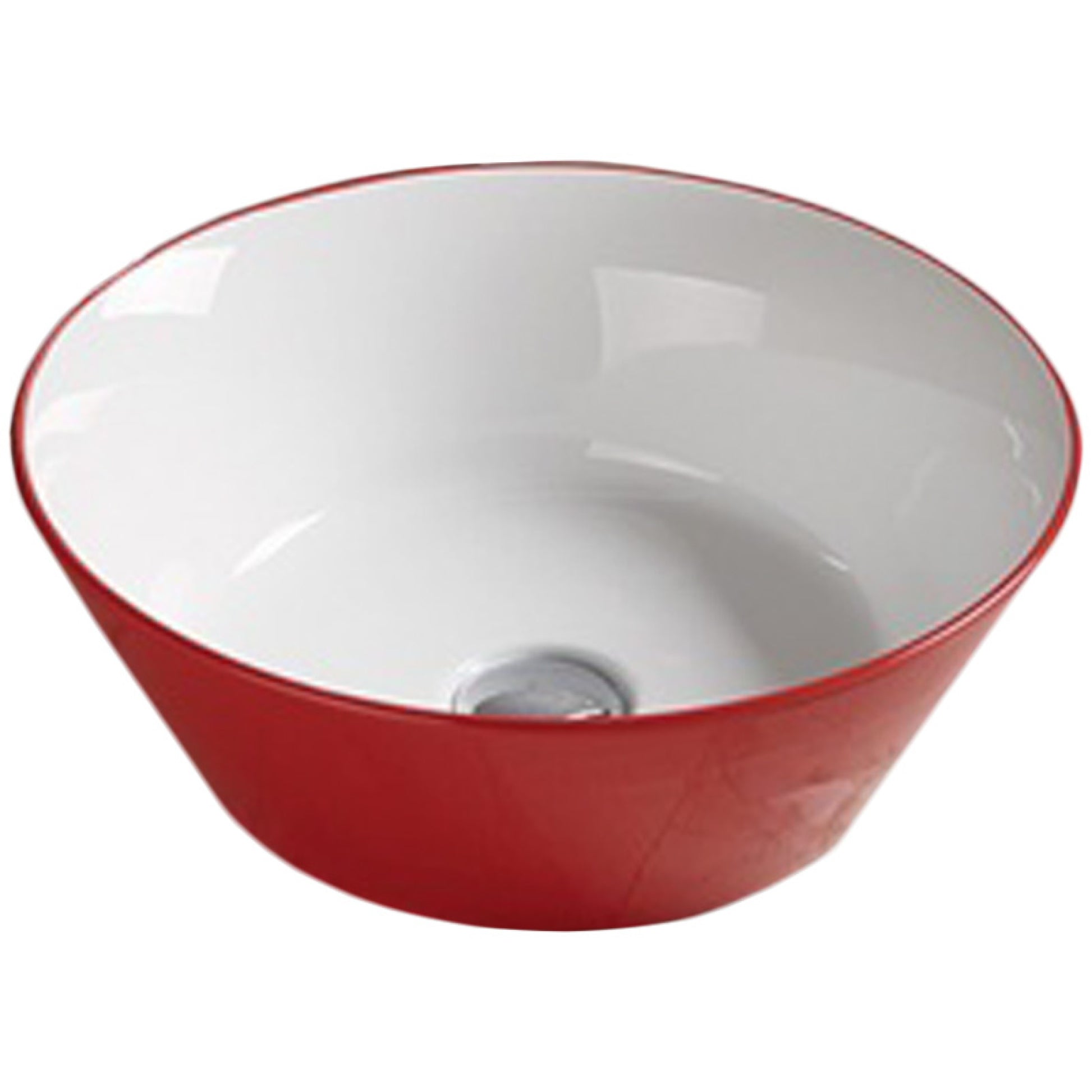 15.9-in. x 15.9-in. Round Bathroom Vessel Sink Red-White Enamel Glaze