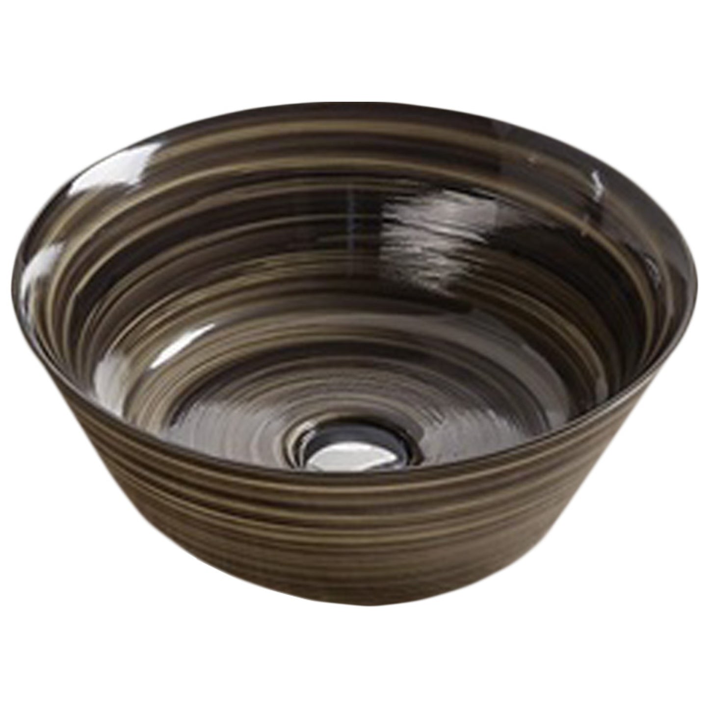 15.94-in. x 15.94-in. Round Bathroom Vessel Sink Black Swirl Enamel Glaze