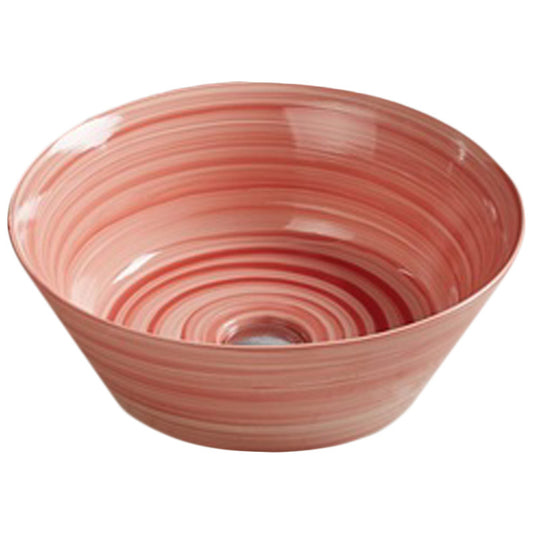 15.94-in. x 15.94-in. Round Bathroom Vessel Sink Red Swirl Enamel Glaze