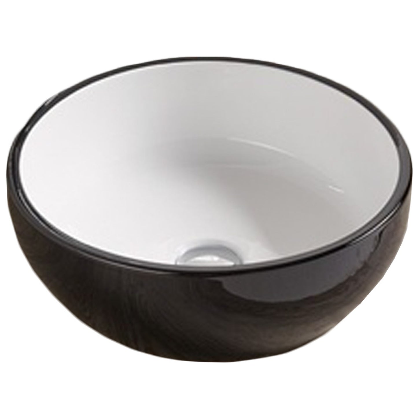 16.14-in. x 16.14-in. Round Bathroom Vessel Sink Black-White Enamel Glaze