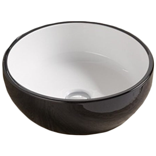 16.14-in. x 16.14-in. Round Bathroom Vessel Sink Black-White Enamel Glaze