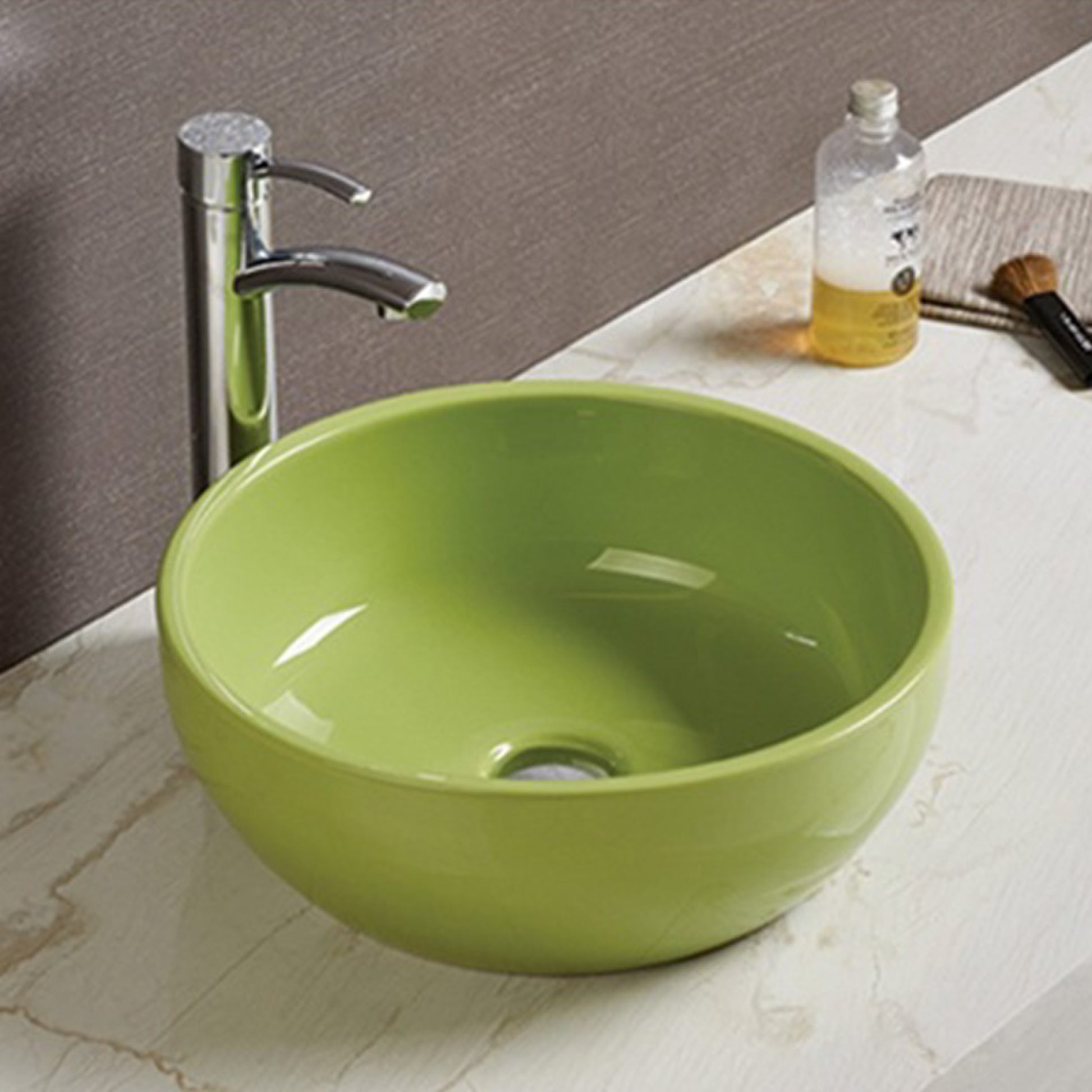 16.14-in. x 16.14-in. Round Bathroom Vessel Sink Olive Enamel Glaze