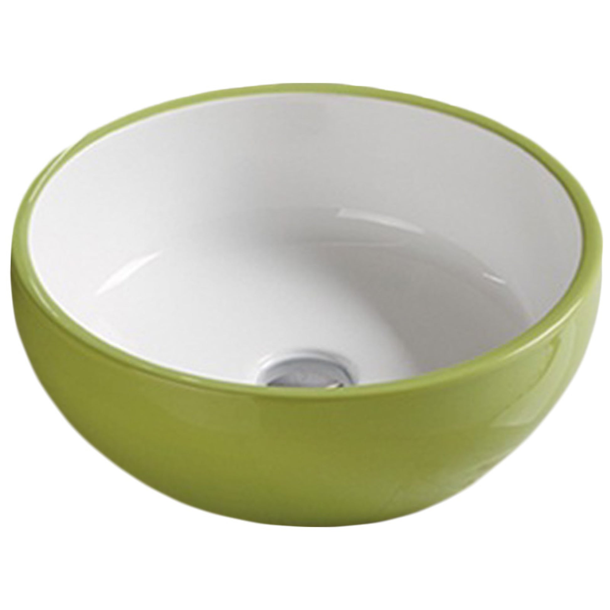 16.14-in. x 16.14-in. Round Bathroom Vessel Sink Olive-White Enamel Glaze
