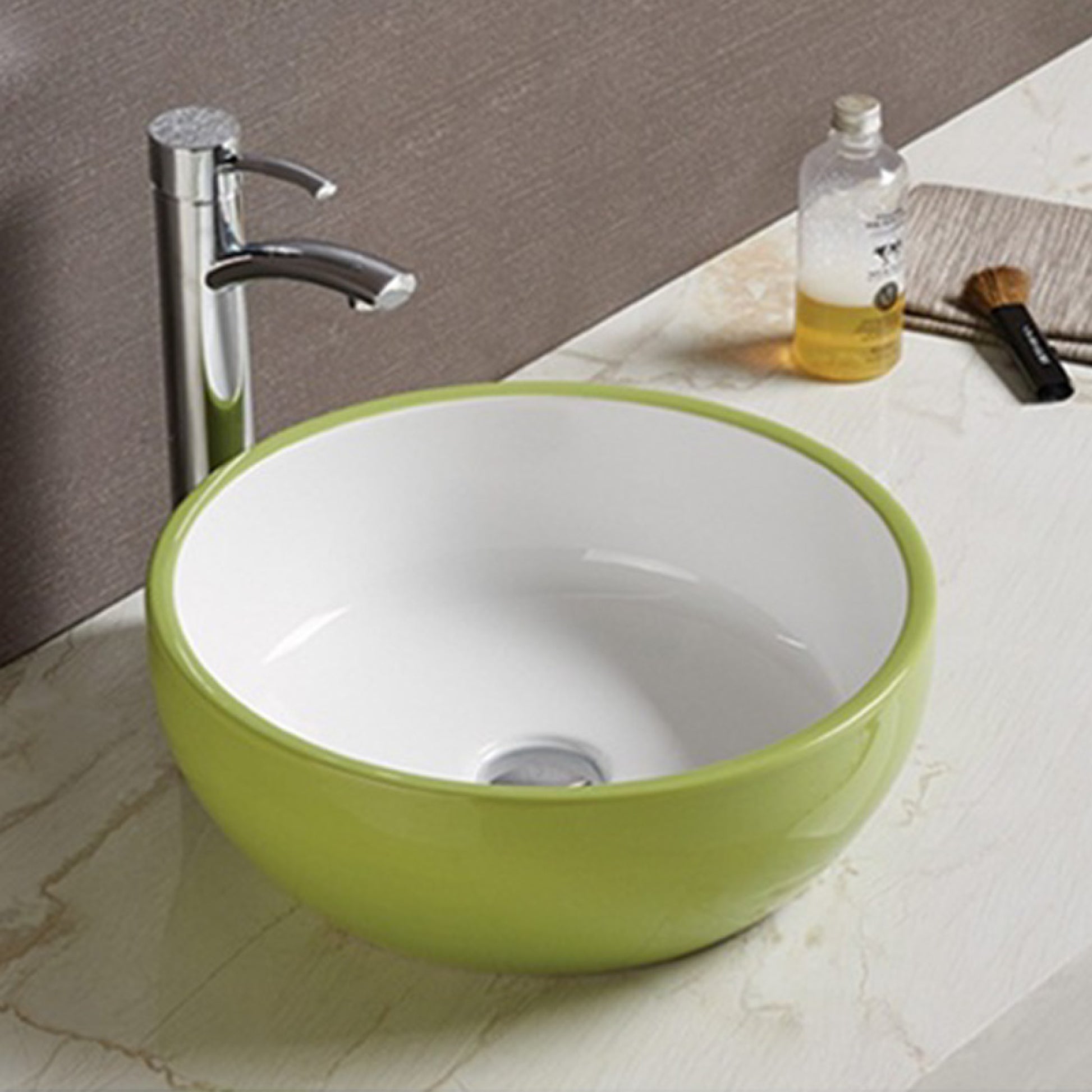 16.14-in. x 16.14-in. Round Bathroom Vessel Sink Olive-White Enamel Glaze