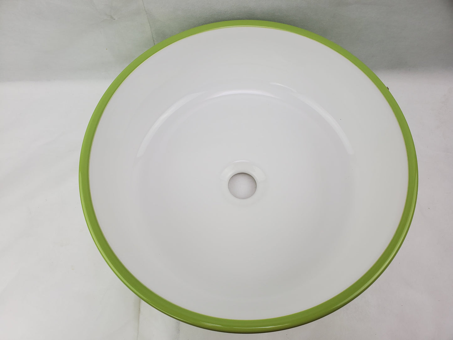 16.14-in. x 16.14-in. Round Bathroom Vessel Sink Olive-White Enamel Glaze
