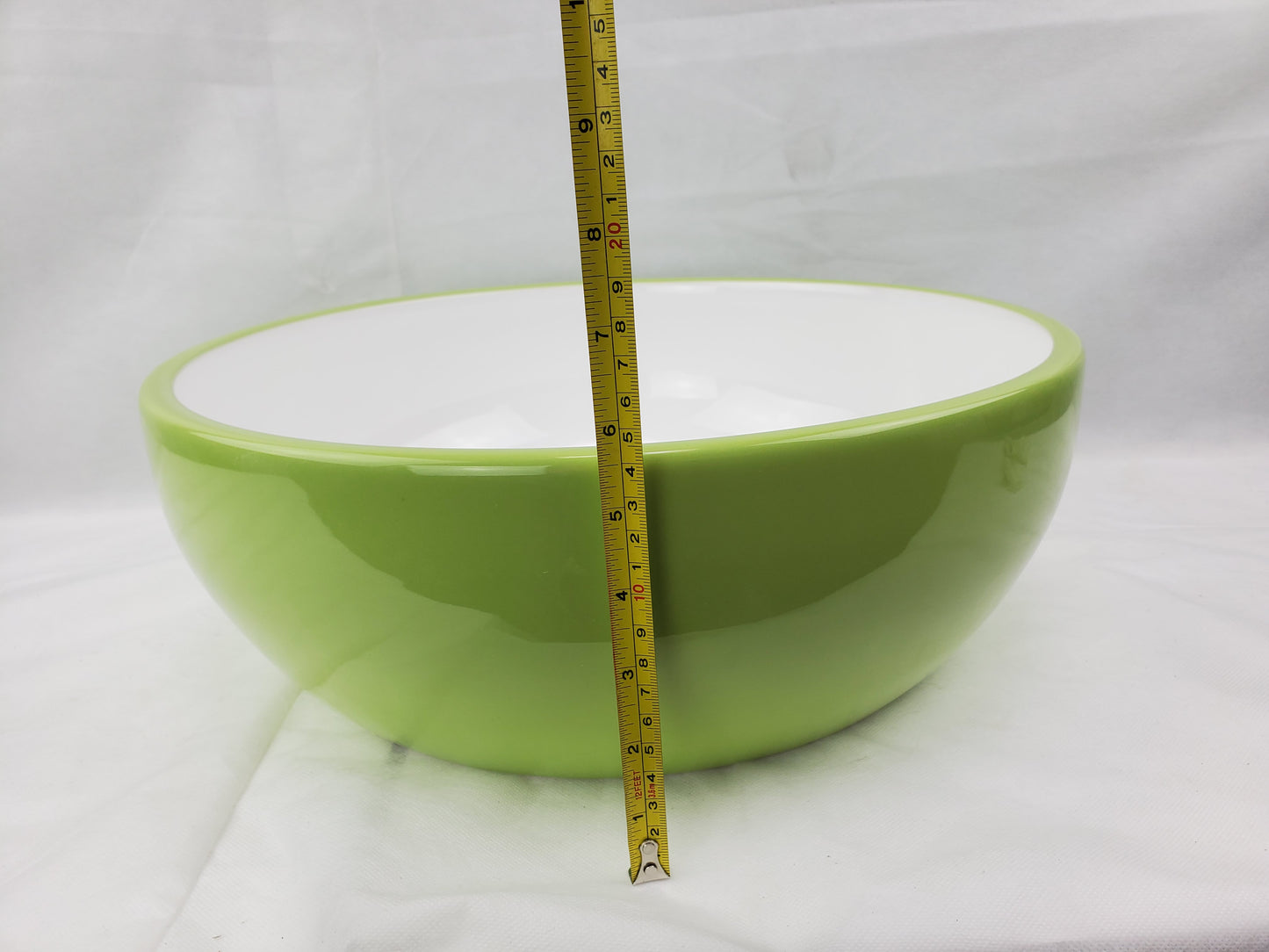 16.14-in. x 16.14-in. Round Bathroom Vessel Sink Olive-White Enamel Glaze