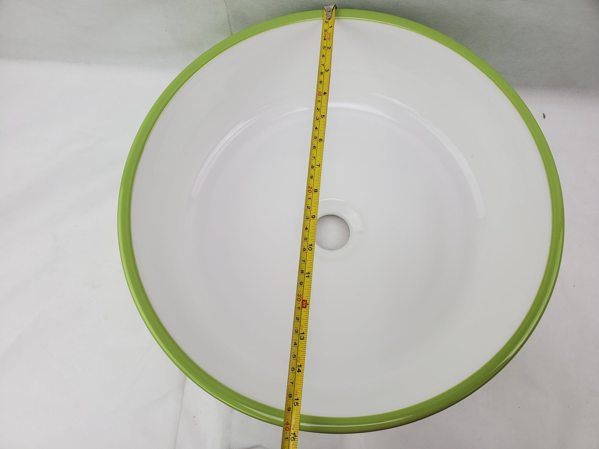 16.14-in. x 16.14-in. Round Bathroom Vessel Sink Olive-White Enamel Glaze