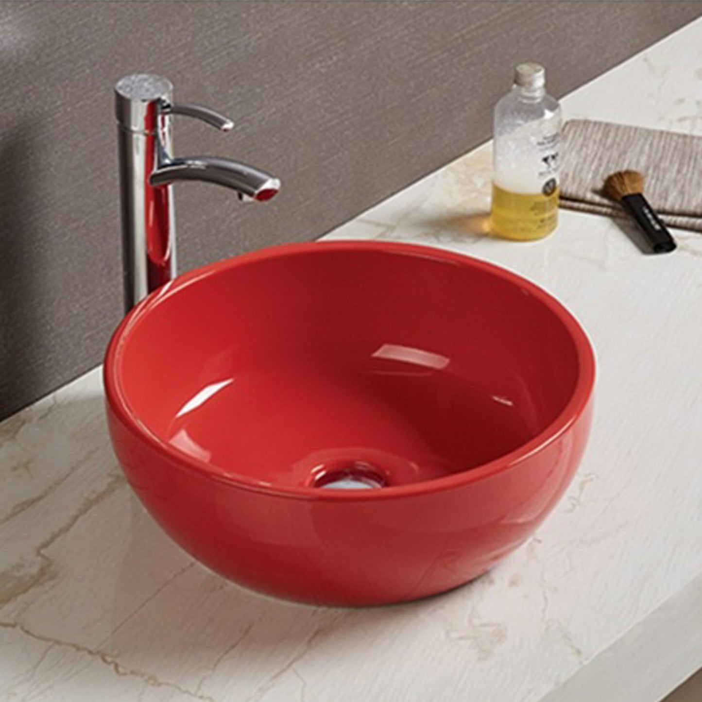 16.14-in. x 16.14-in. Round Bathroom Vessel Sink Red Enamel Glaze