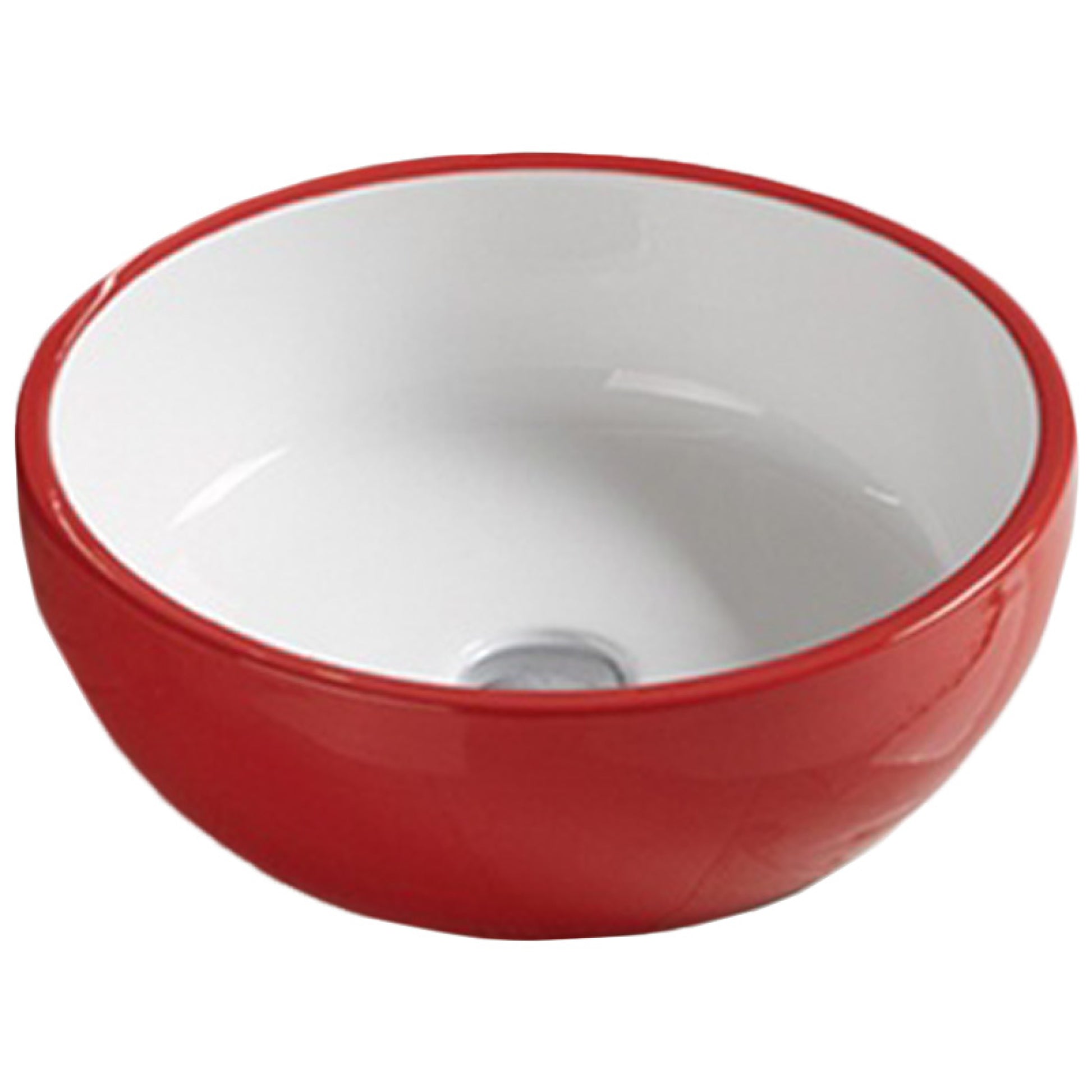 16.14-in. x 16.14-in. Round Bathroom Vessel Sink Red-White Enamel Glaze