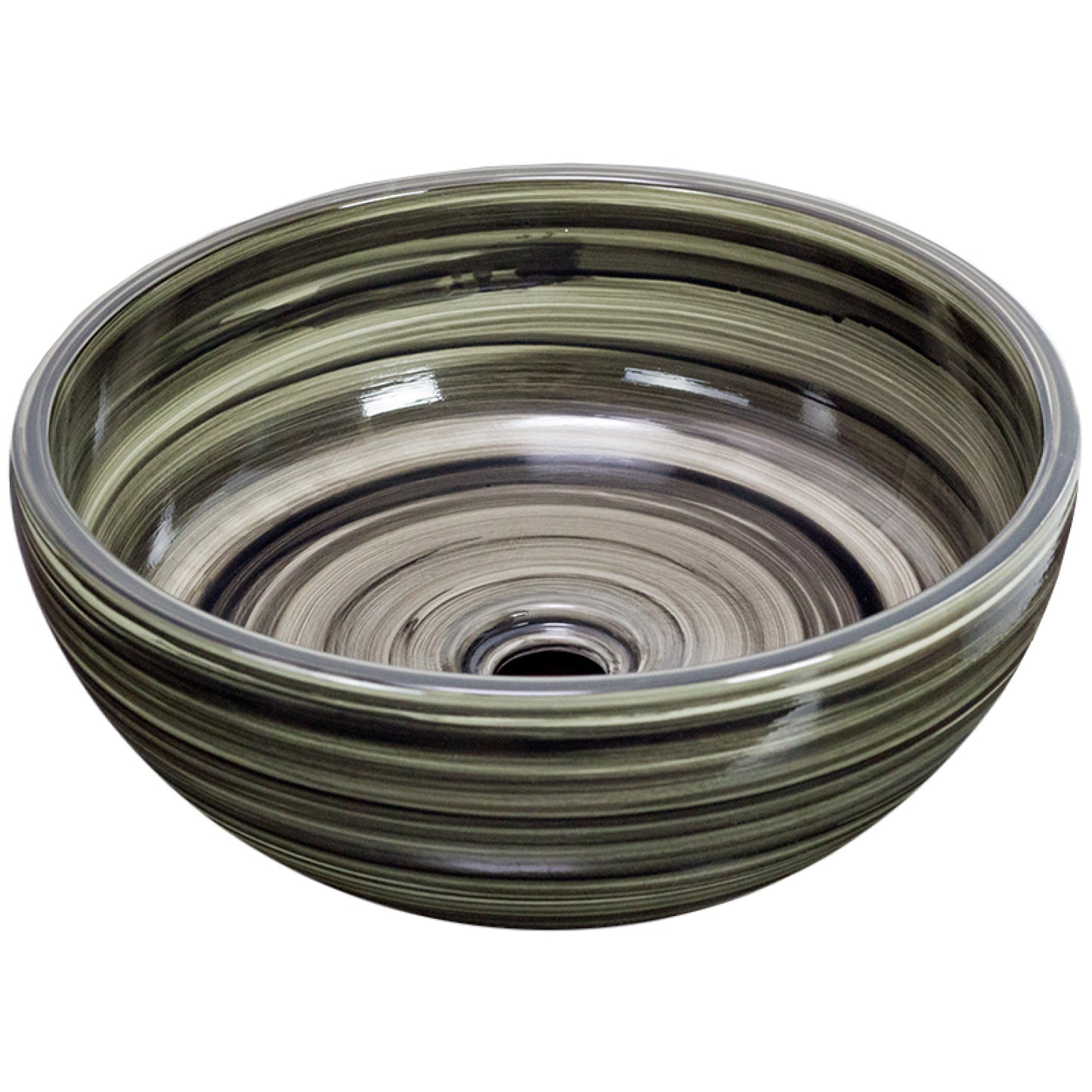 16.14-in. x 16.14-in. Round Bathroom Vessel Sink Black Swirl Enamel Glaze