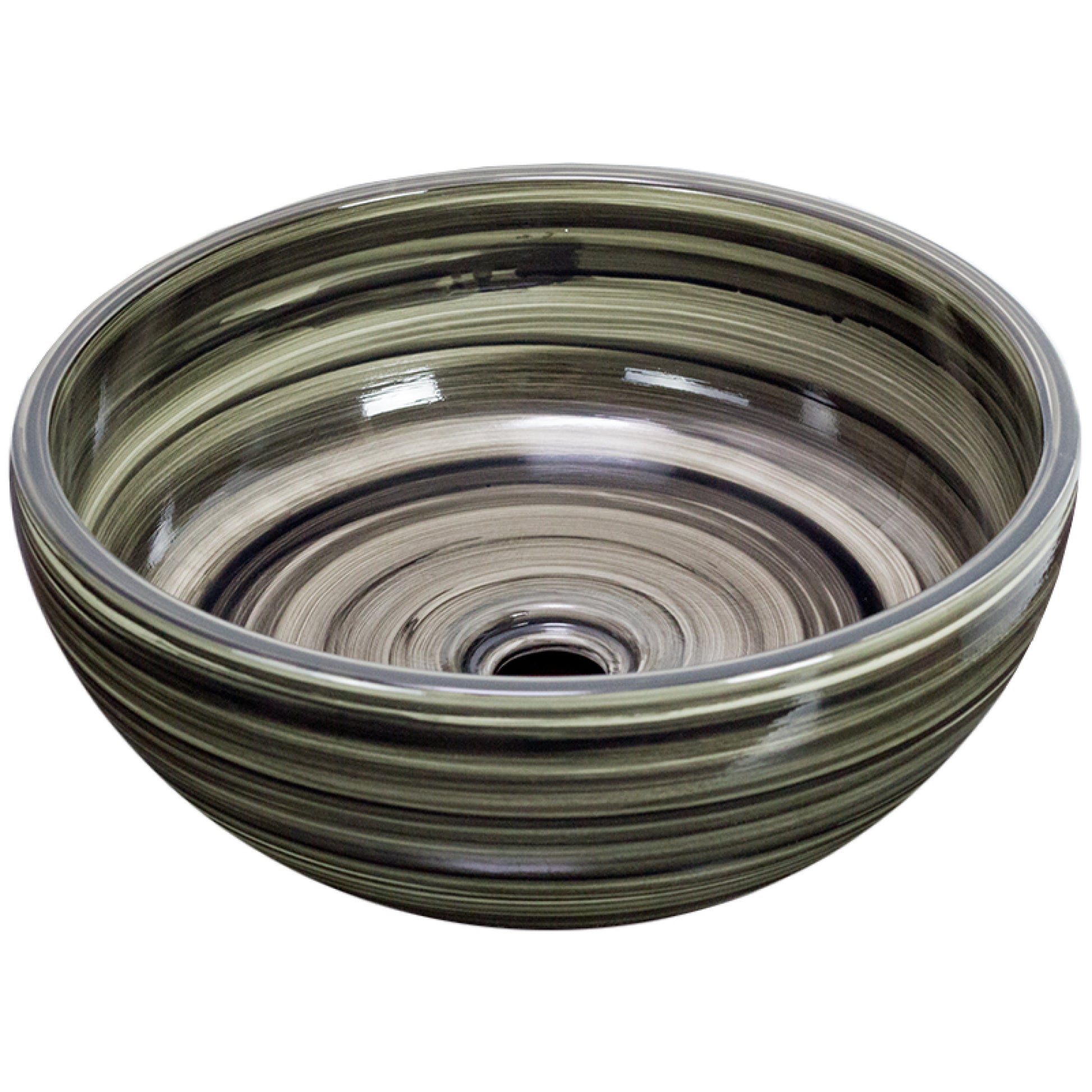 16.14-in. x 16.14-in. Round Bathroom Vessel Sink Black Swirl Enamel Glaze