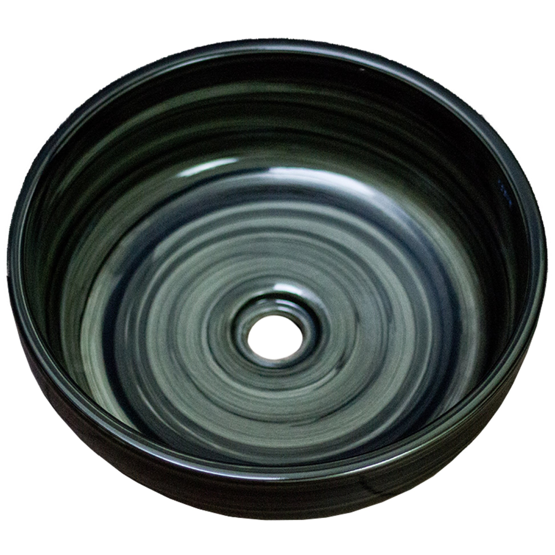 16.14-in. x 16.14-in. Round Bathroom Vessel Sink Black Swirl Enamel Glaze