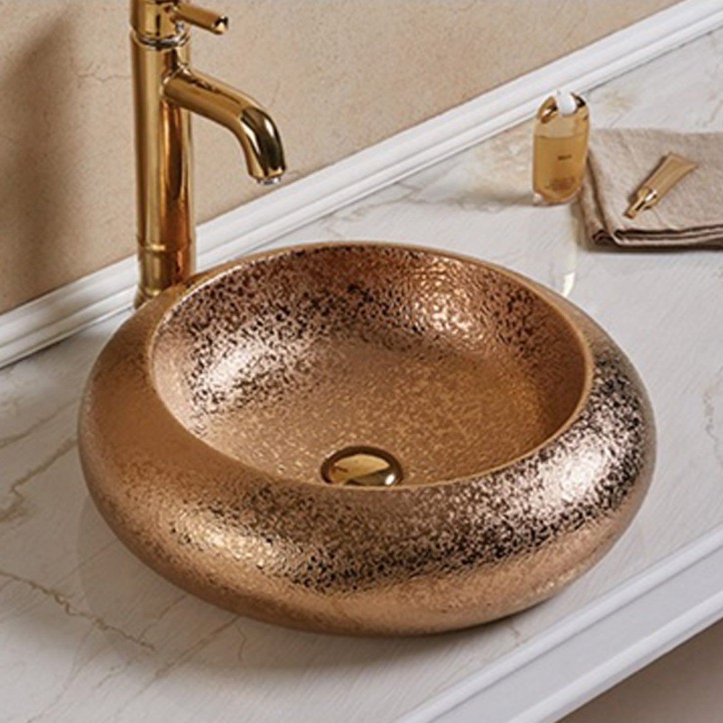 19.3-in. x 19.3-in. Round Bathroom Vessel Sink Oil Rubbed Bronze Enamel Glaze