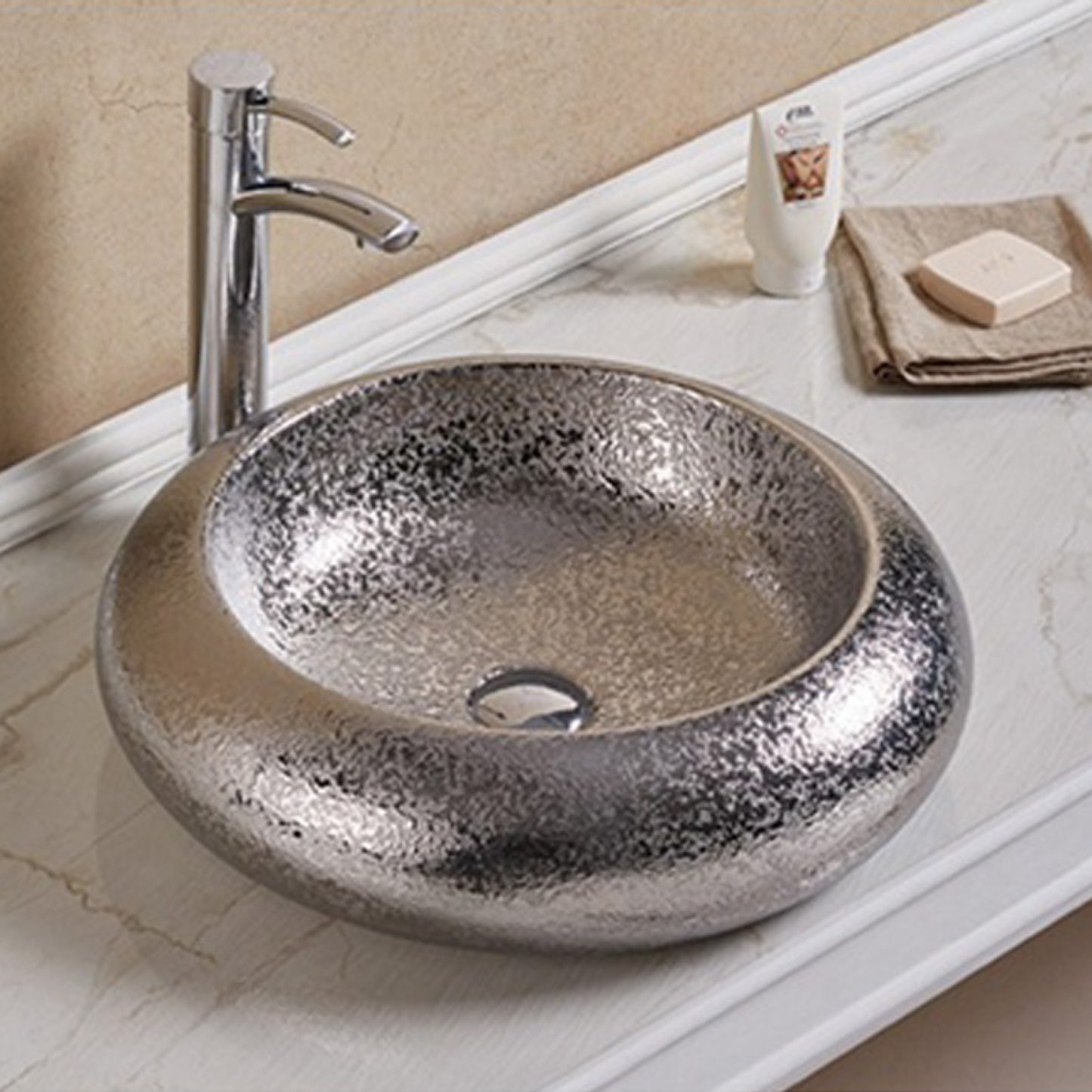 19.3-in. x 19.3-in. Round Bathroom Vessel Sink Silver Enamel Glaze