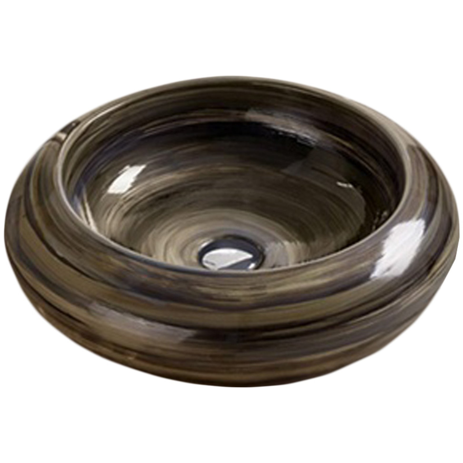 19.3-in. x 19.3-in. Round Bathroom Vessel Sink Black Swirl Enamel Glaze