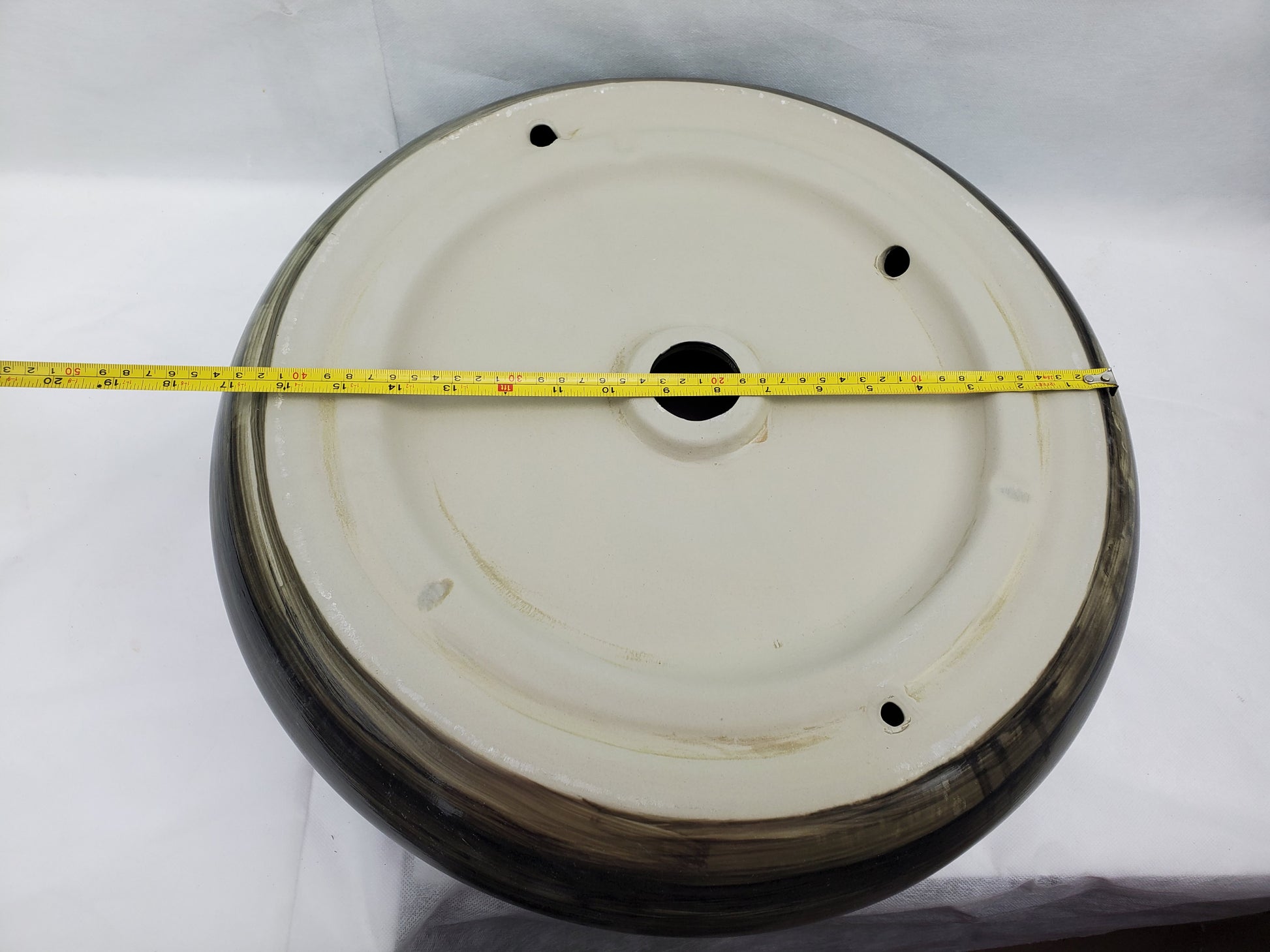 19.3-in. x 19.3-in. Round Bathroom Vessel Sink Black Swirl Enamel Glaze