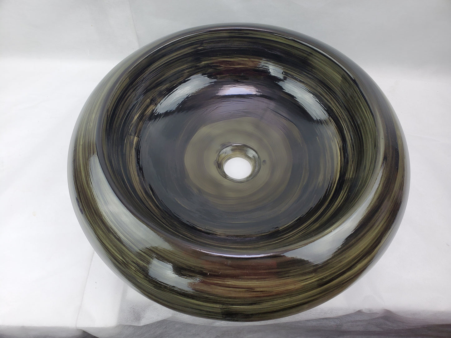 19.3-in. x 19.3-in. Round Bathroom Vessel Sink Black Swirl Enamel Glaze