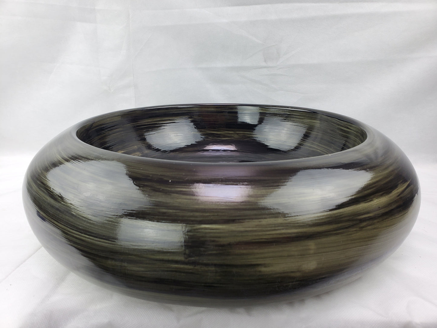 19.3-in. x 19.3-in. Round Bathroom Vessel Sink Black Swirl Enamel Glaze