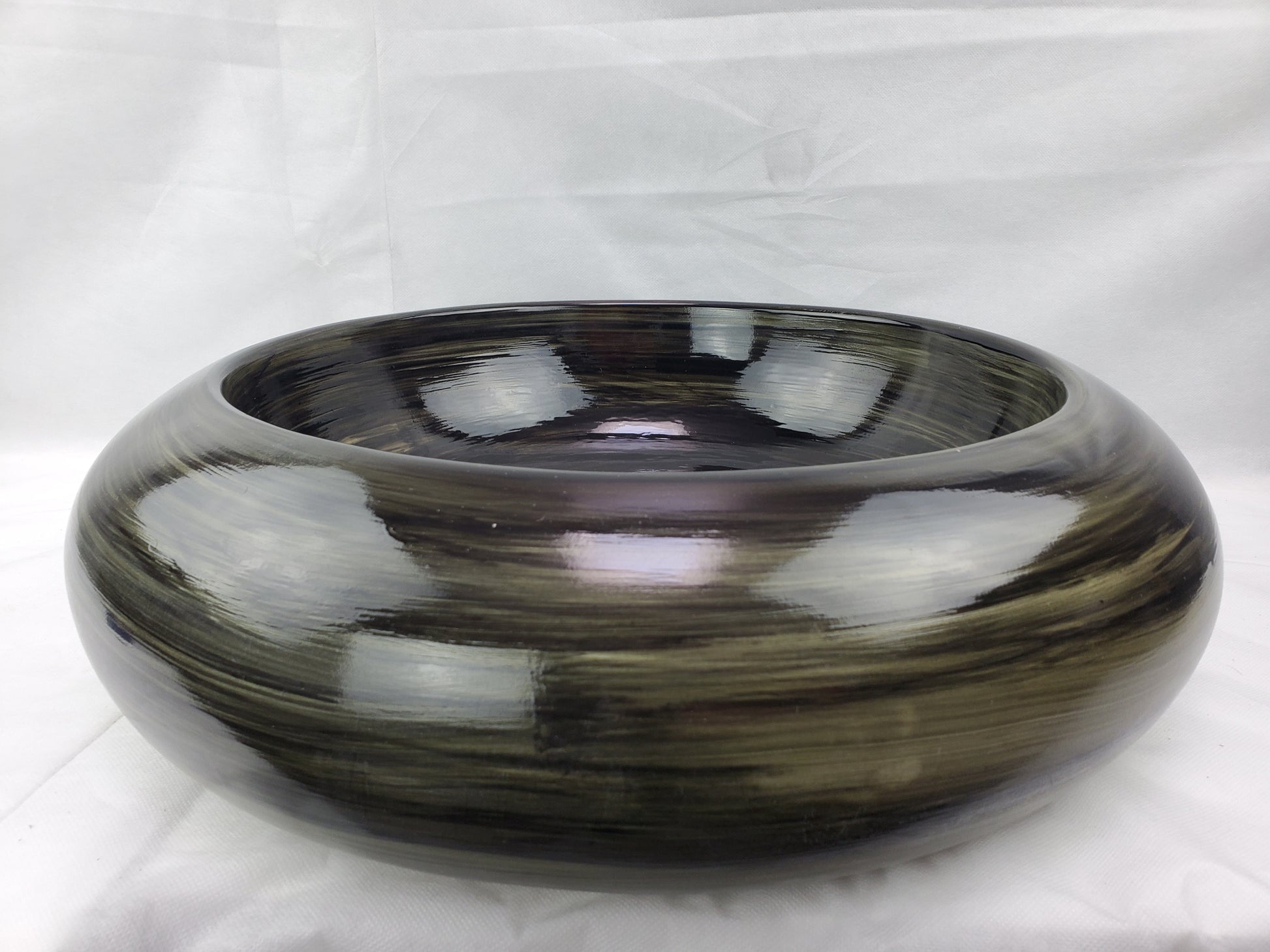 19.3-in. x 19.3-in. Round Bathroom Vessel Sink Black Swirl Enamel Glaze