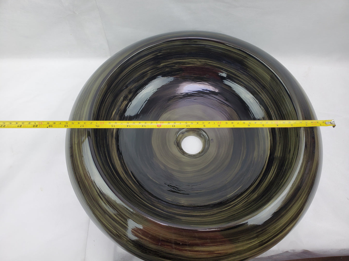 19.3-in. x 19.3-in. Round Bathroom Vessel Sink Black Swirl Enamel Glaze