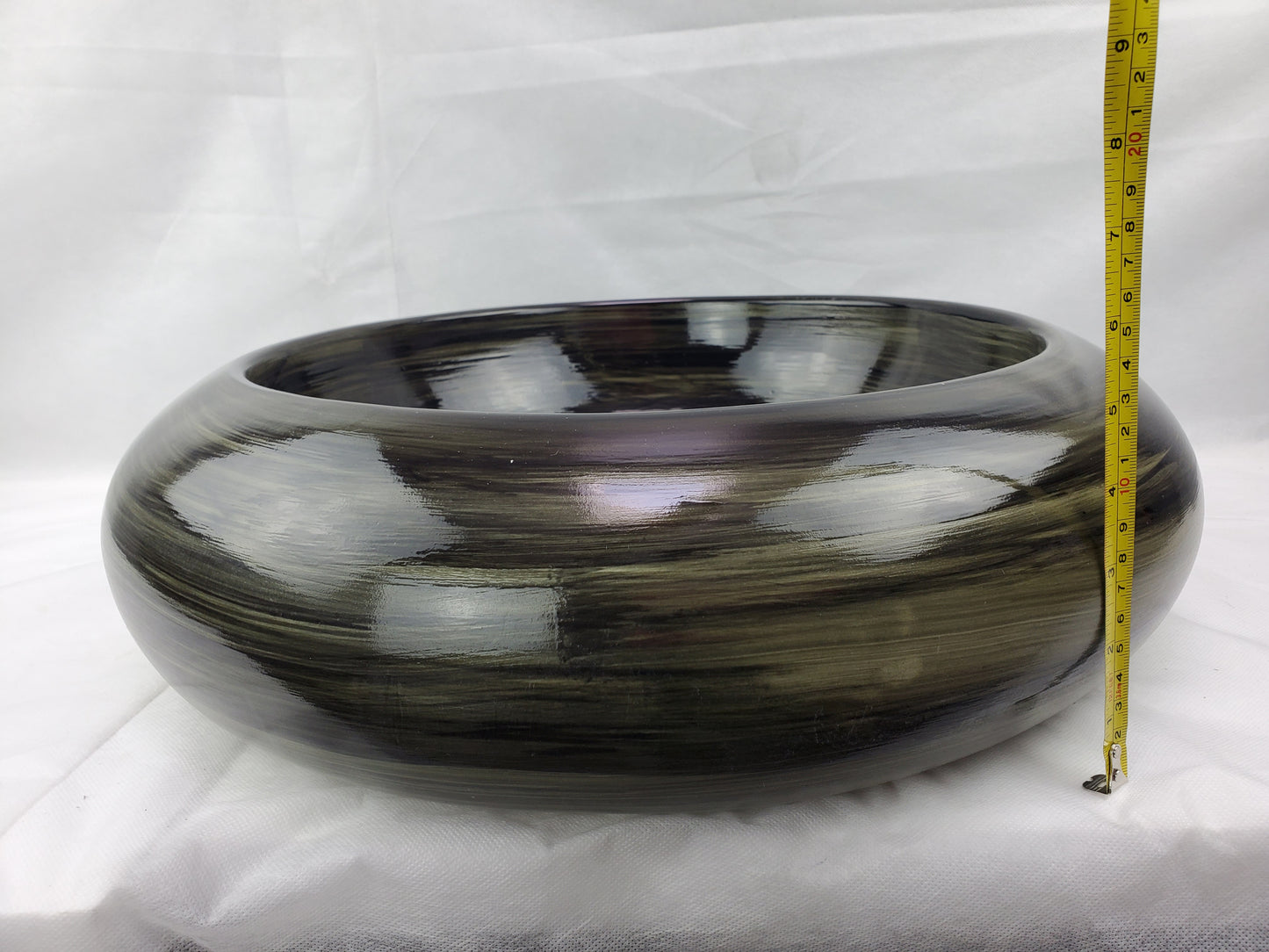 19.3-in. x 19.3-in. Round Bathroom Vessel Sink Black Swirl Enamel Glaze