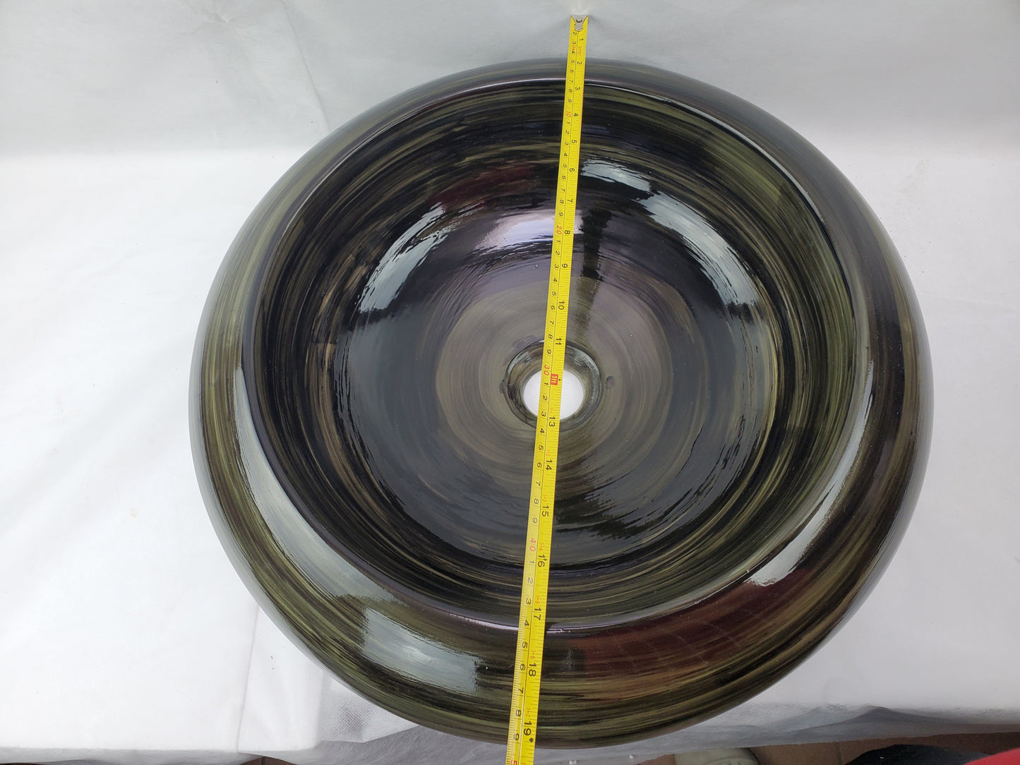 19.3-in. x 19.3-in. Round Bathroom Vessel Sink Black Swirl Enamel Glaze