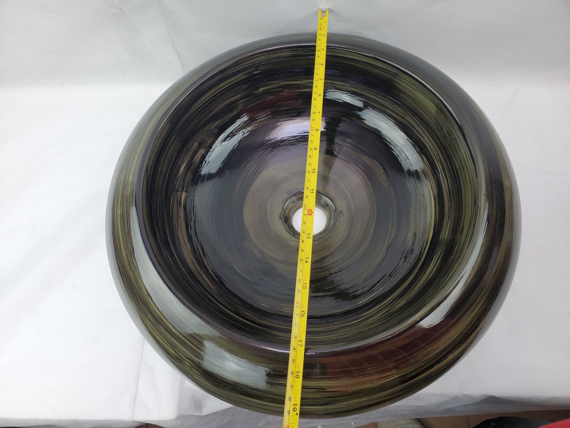 19.3-in. x 19.3-in. Round Bathroom Vessel Sink Black Swirl Enamel Glaze