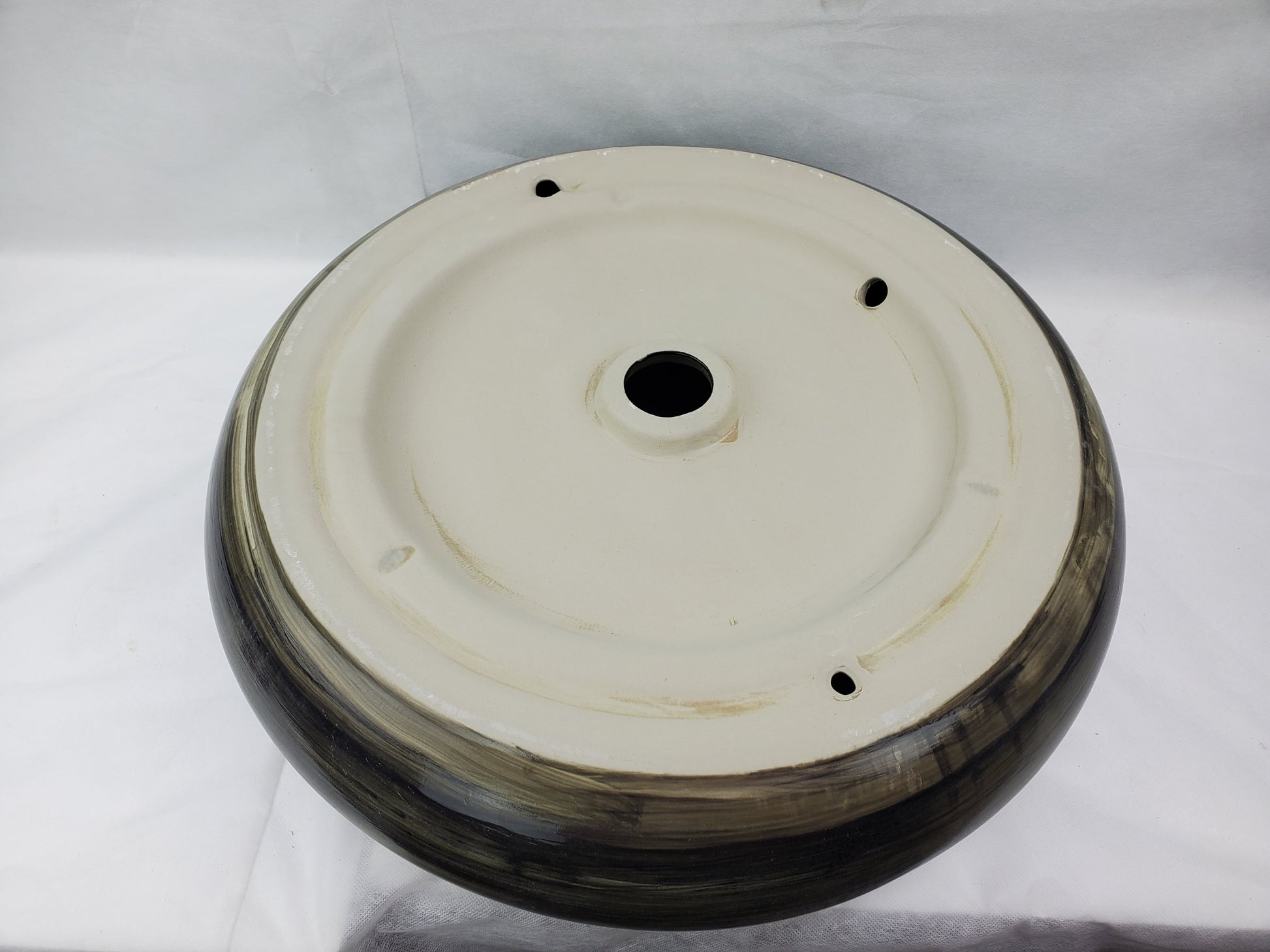 19.3-in. x 19.3-in. Round Bathroom Vessel Sink Black Swirl Enamel Glaze