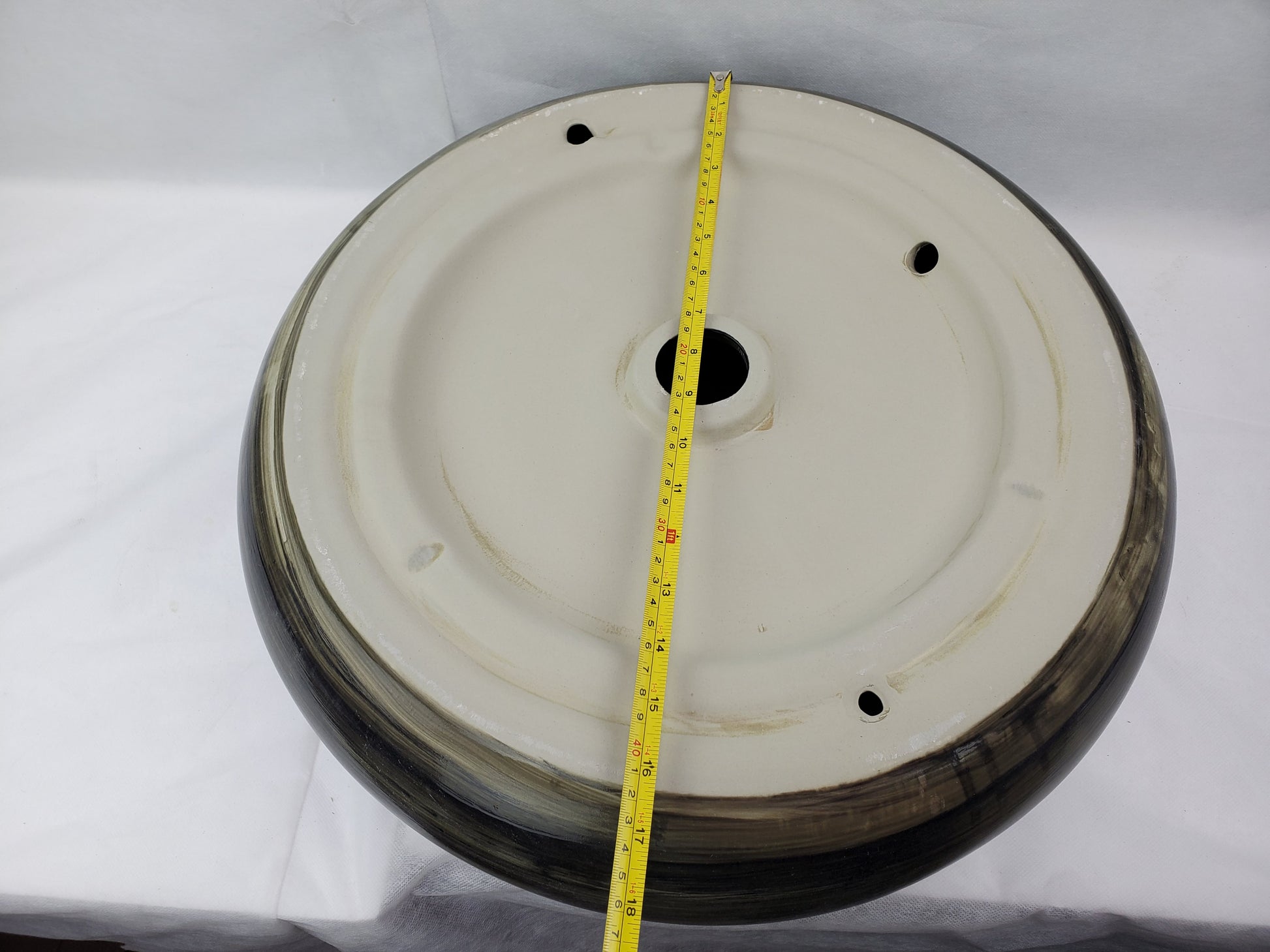 19.3-in. x 19.3-in. Round Bathroom Vessel Sink Black Swirl Enamel Glaze