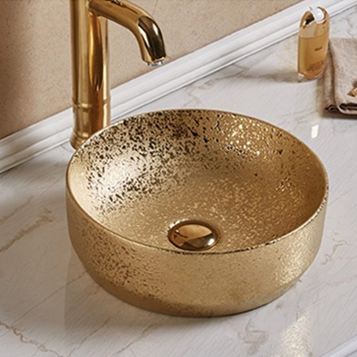 13.98-in. x 13.98-in. Round Bathroom Vessel Sink Gold Enamel Glaze