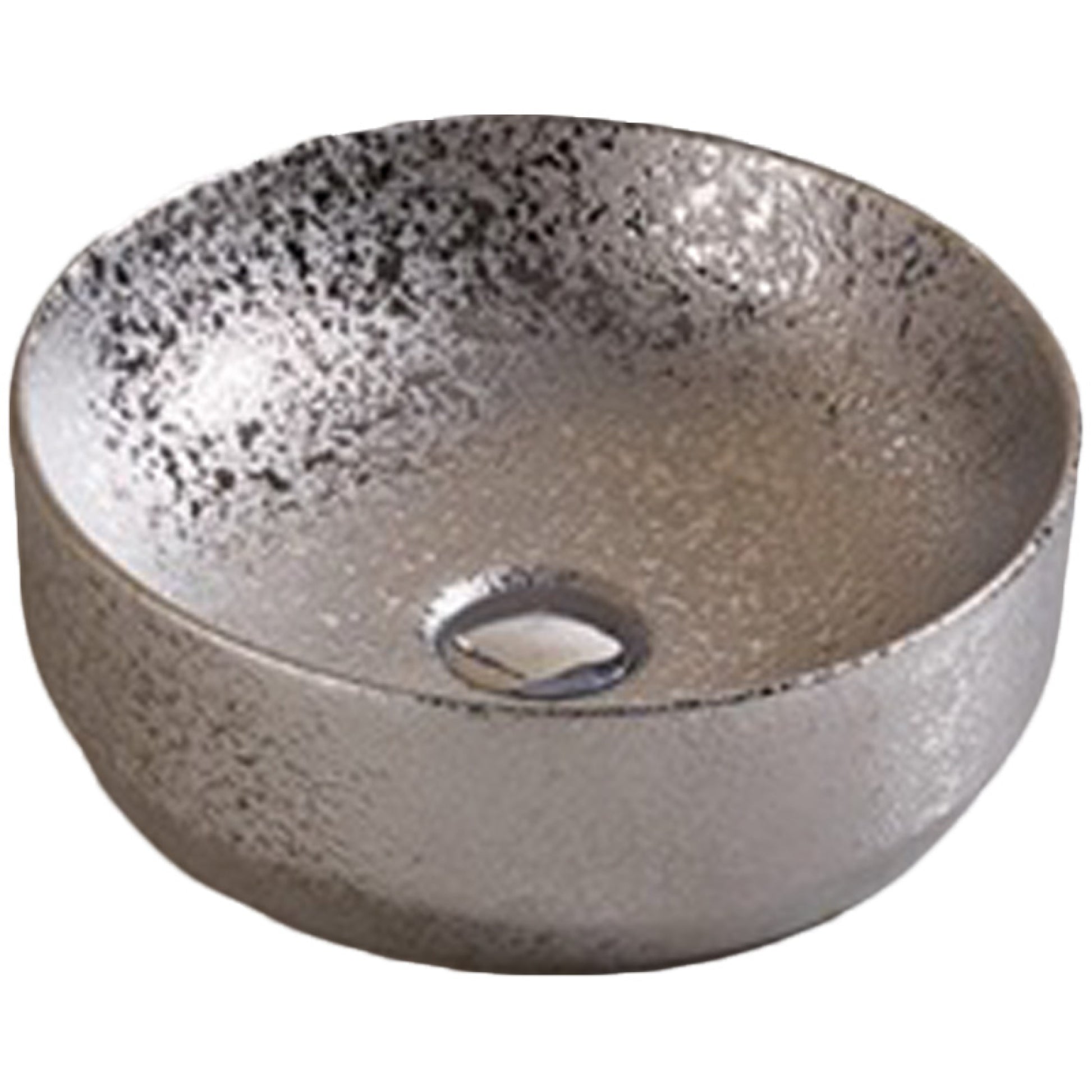 13.98-in. x 13.98-in. Round Bathroom Vessel Sink Silver Enamel Glaze