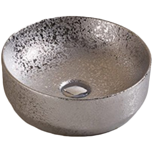 13.98-in. x 13.98-in. Round Bathroom Vessel Sink Silver Enamel Glaze