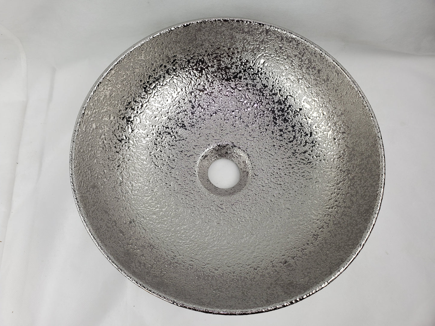 13.98-in. x 13.98-in. Round Bathroom Vessel Sink Silver Enamel Glaze