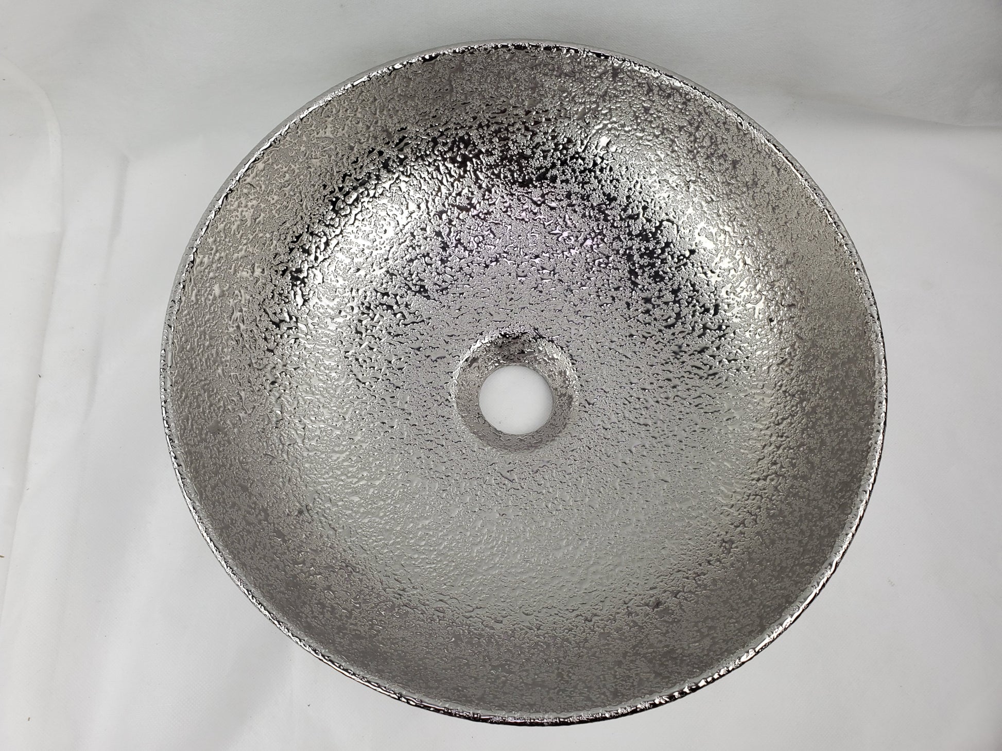 13.98-in. x 13.98-in. Round Bathroom Vessel Sink Silver Enamel Glaze