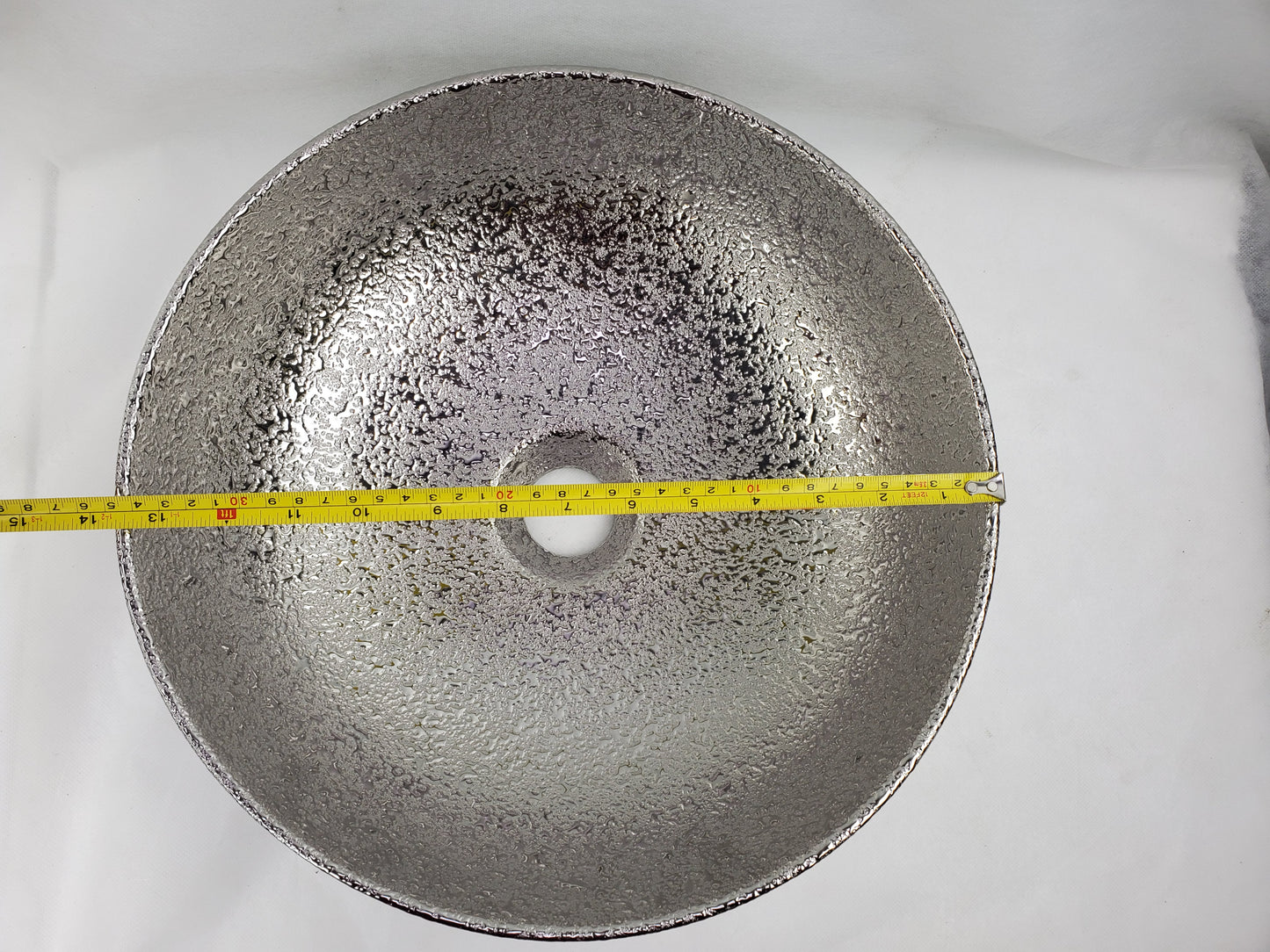 13.98-in. x 13.98-in. Round Bathroom Vessel Sink Silver Enamel Glaze