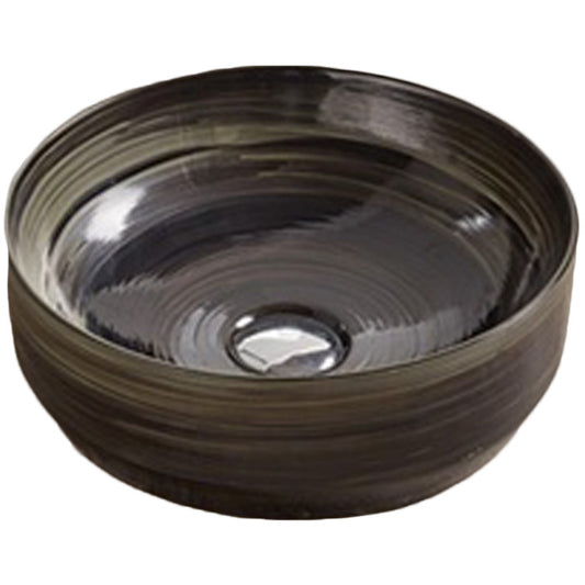 13.98-in. x 13.98-in. Round Bathroom Vessel Sink Black Swirl Enamel Glaze