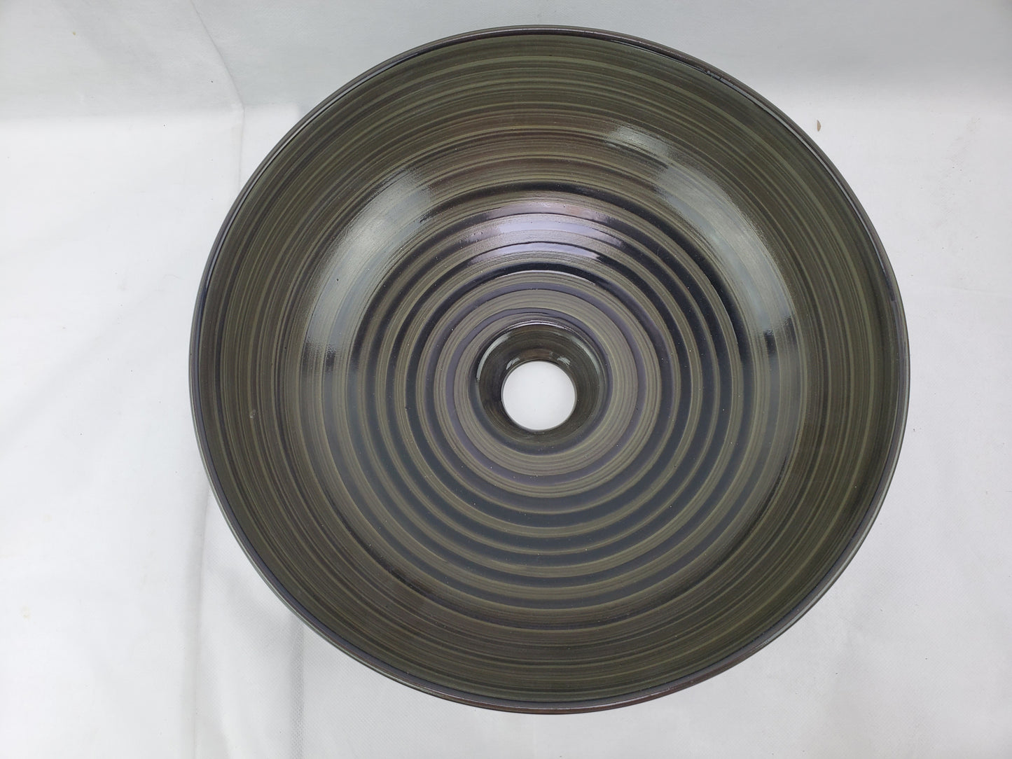 13.98-in. x 13.98-in. Round Bathroom Vessel Sink Black Swirl Enamel Glaze