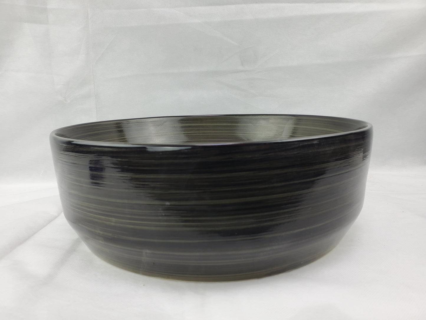 13.98-in. x 13.98-in. Round Bathroom Vessel Sink Black Swirl Enamel Glaze