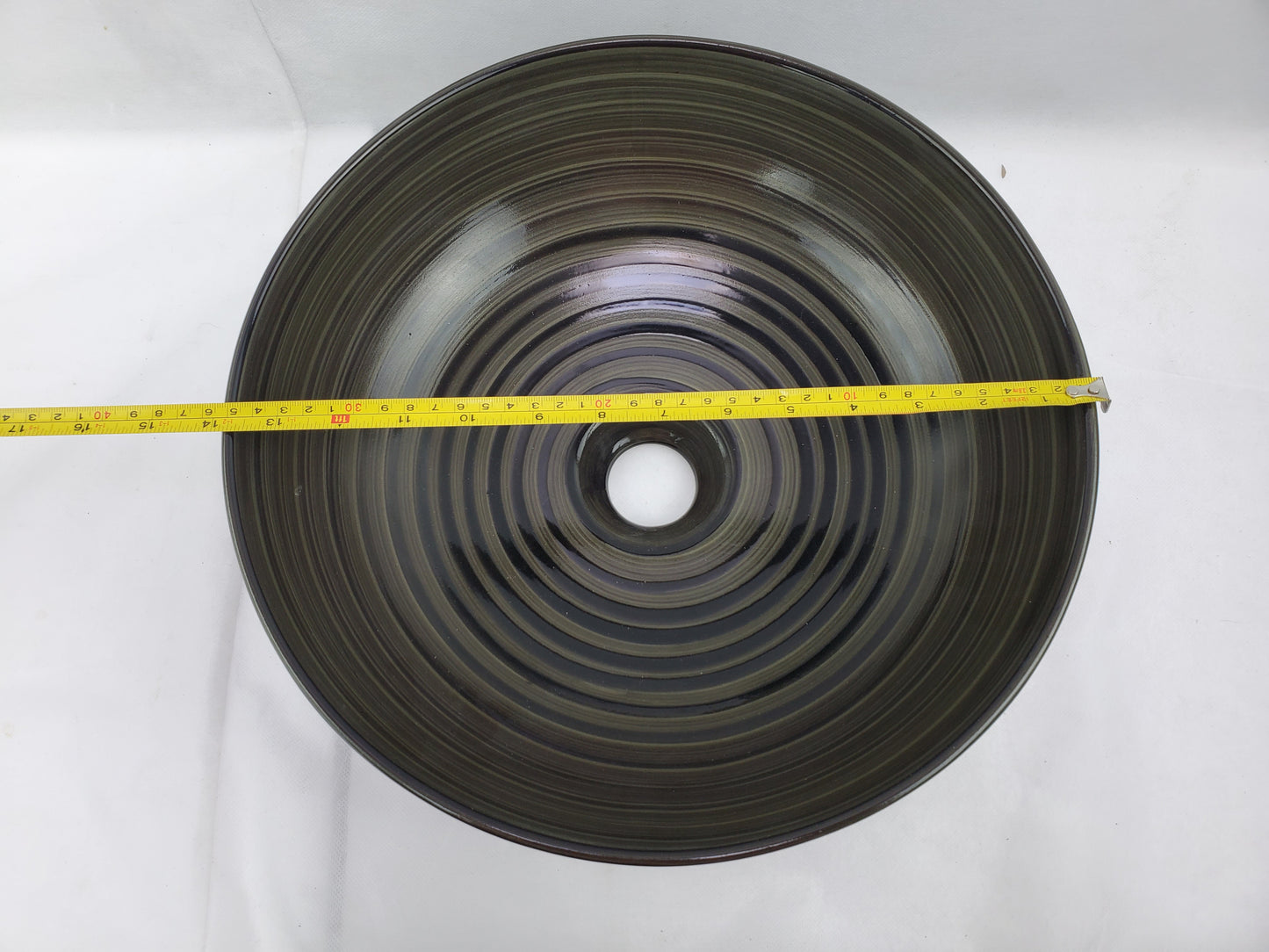 13.98-in. x 13.98-in. Round Bathroom Vessel Sink Black Swirl Enamel Glaze