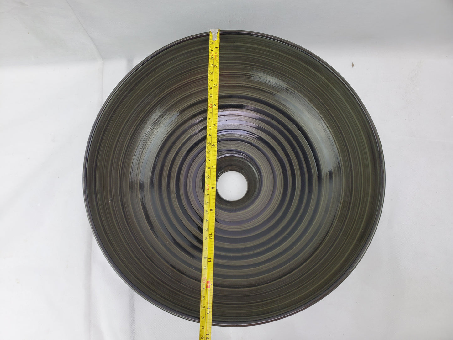 13.98-in. x 13.98-in. Round Bathroom Vessel Sink Black Swirl Enamel Glaze