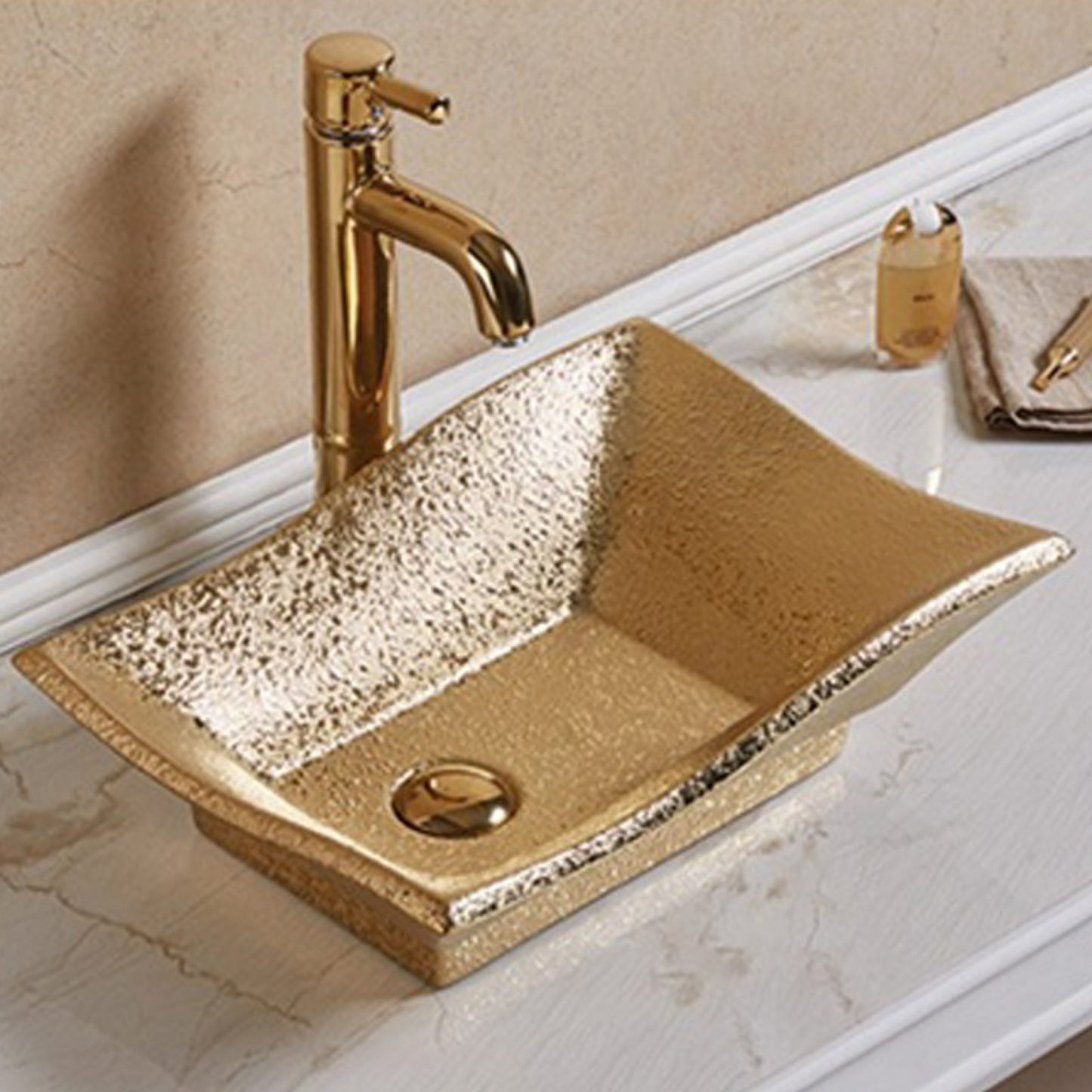 20.08-in. x 14.17-in. Rectangle Bathroom Vessel Sink Gold Enamel Glaze