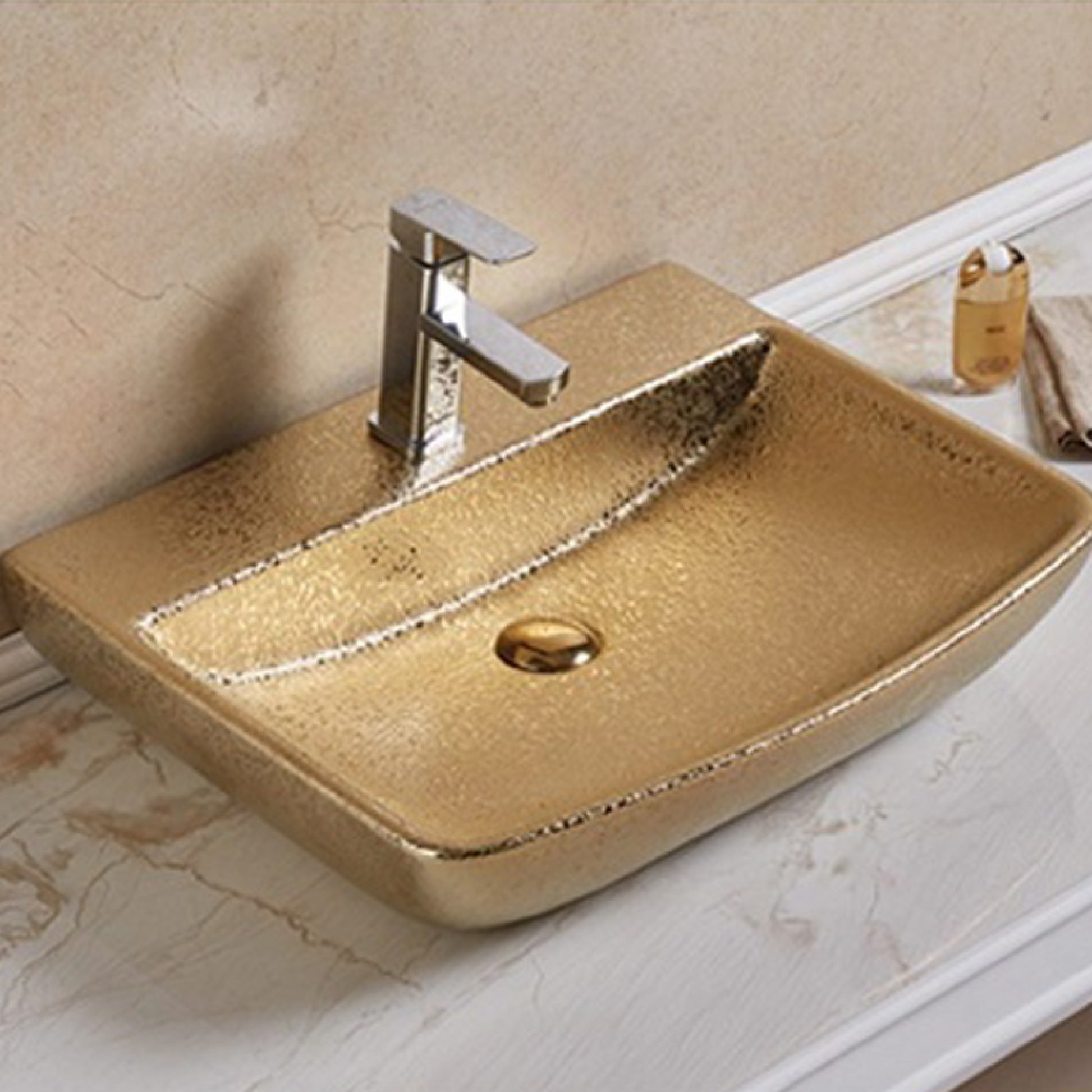 23.62-in. x 18.7-in. Rectangle Bathroom Vessel Sink Gold Enamel Glaze