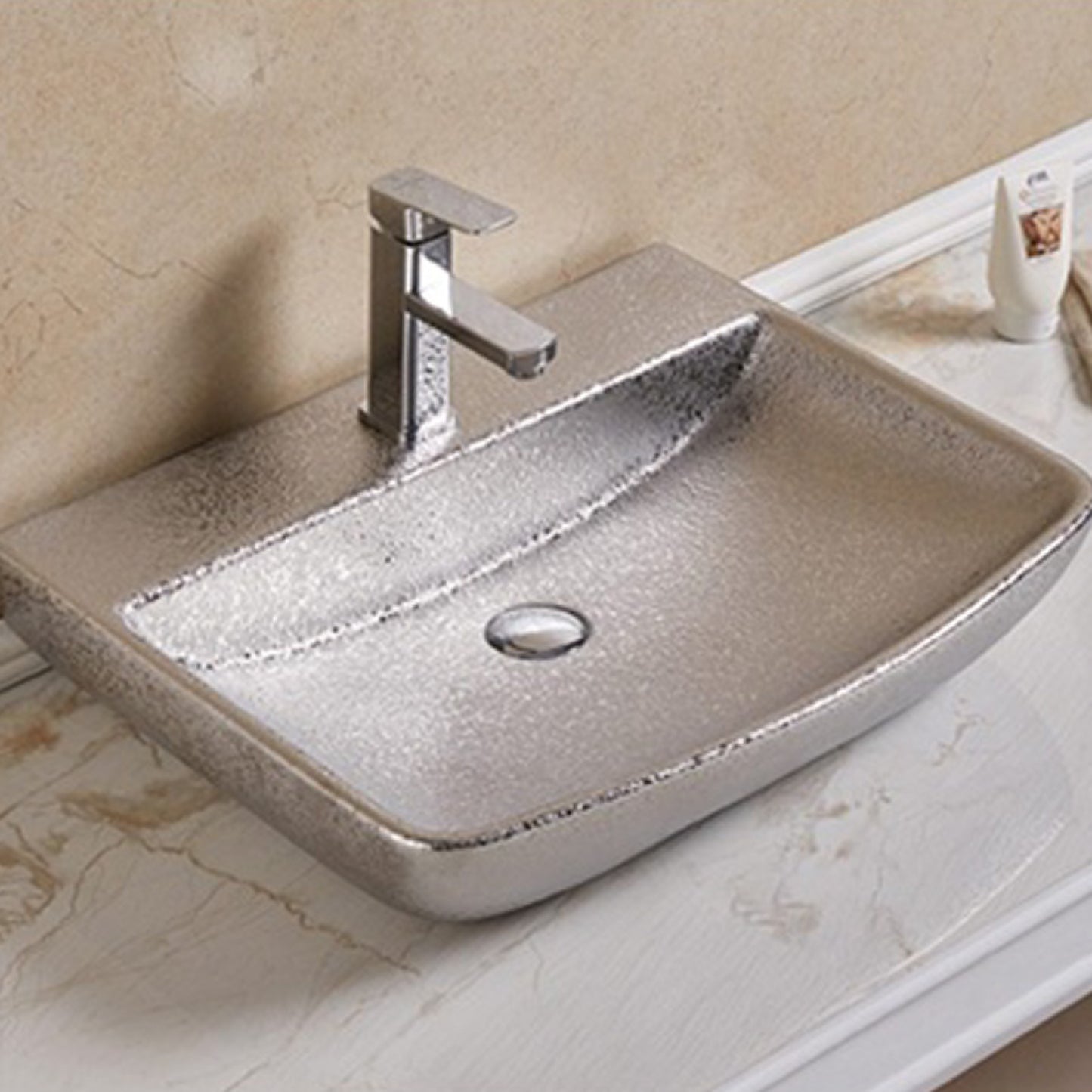 23.62-in. x 18.7-in. Rectangle Bathroom Vessel Sink Silver Enamel Glaze