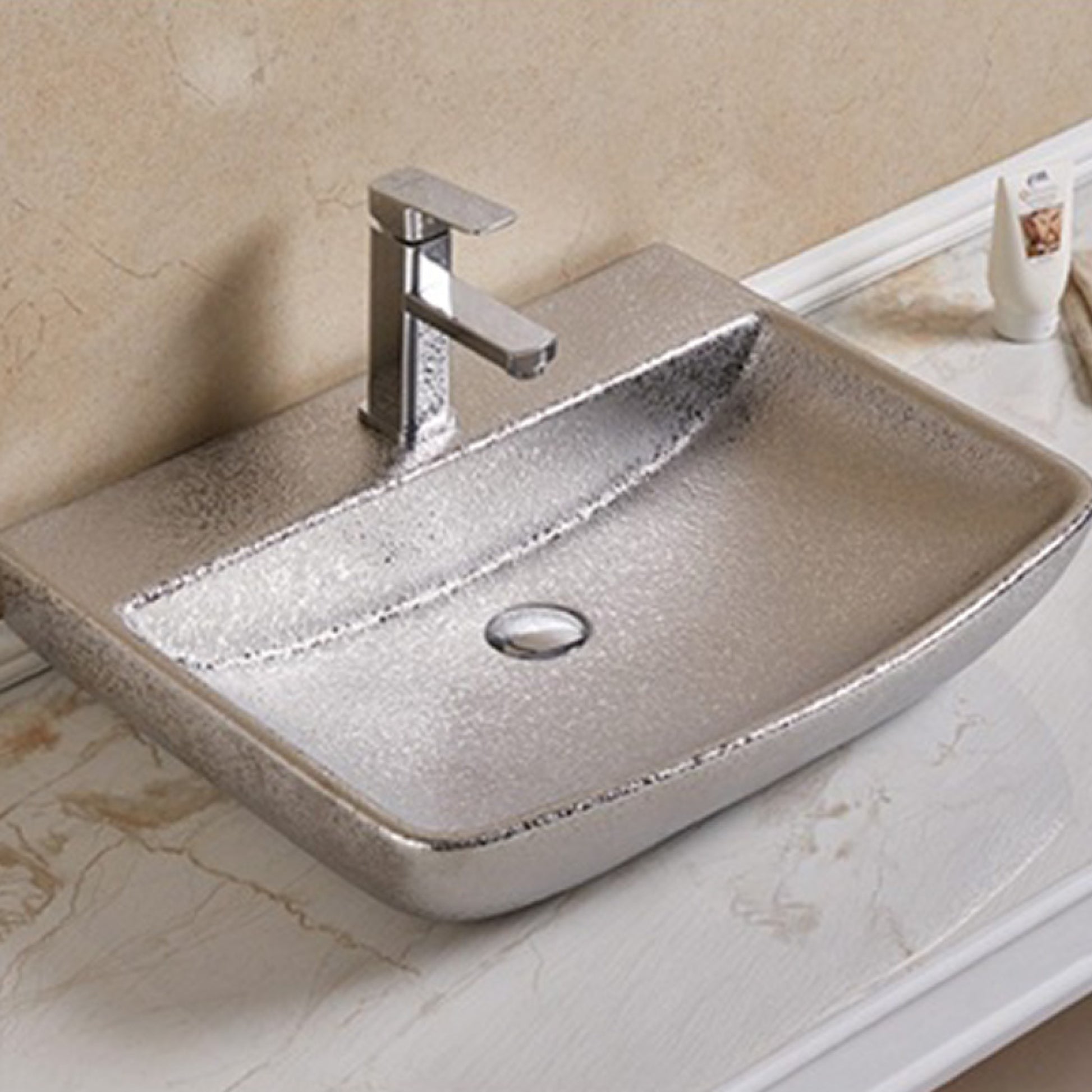 23.62-in. x 18.7-in. Rectangle Bathroom Vessel Sink Silver Enamel Glaze